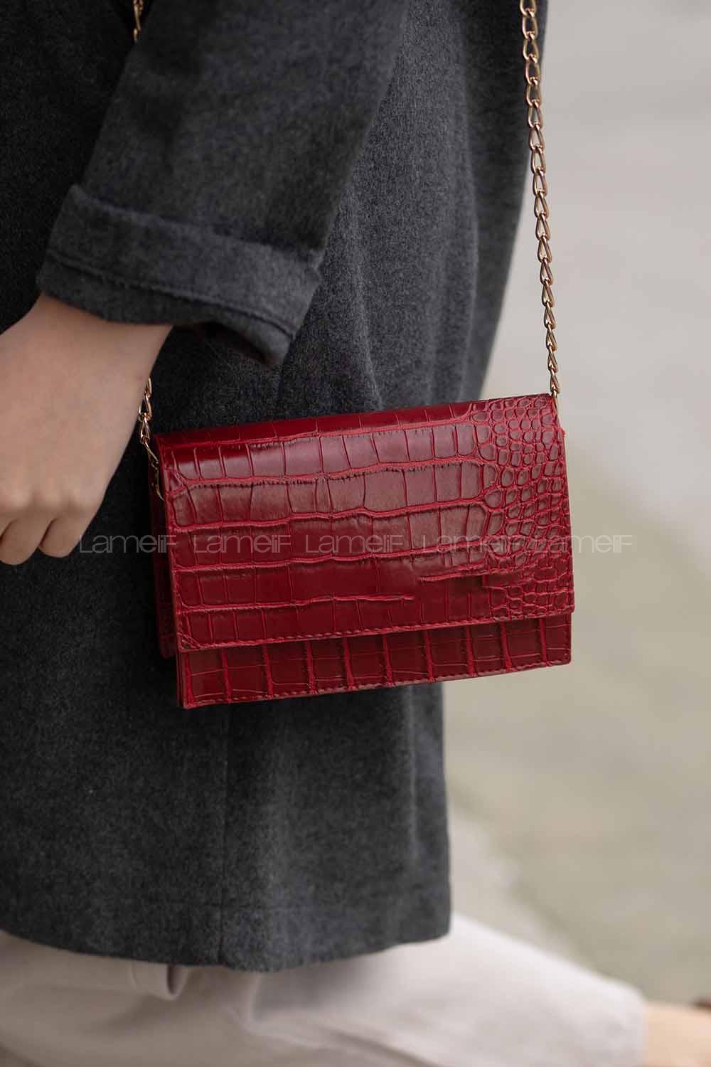 Modalamelif Zincir Askılı  Desen Çanta Bordo