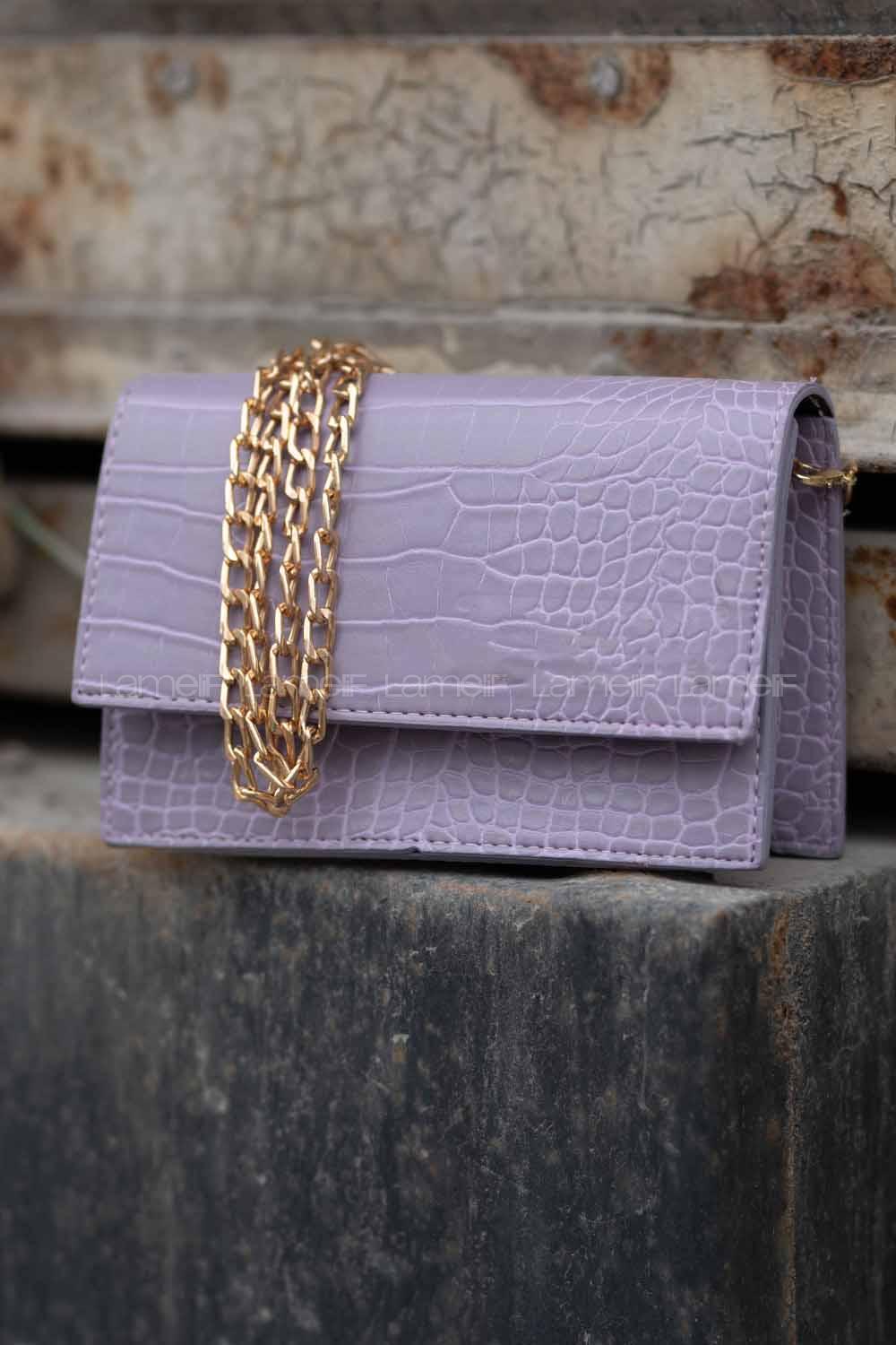 Modalamelif Zincir Askılı  Desen Çanta Lila