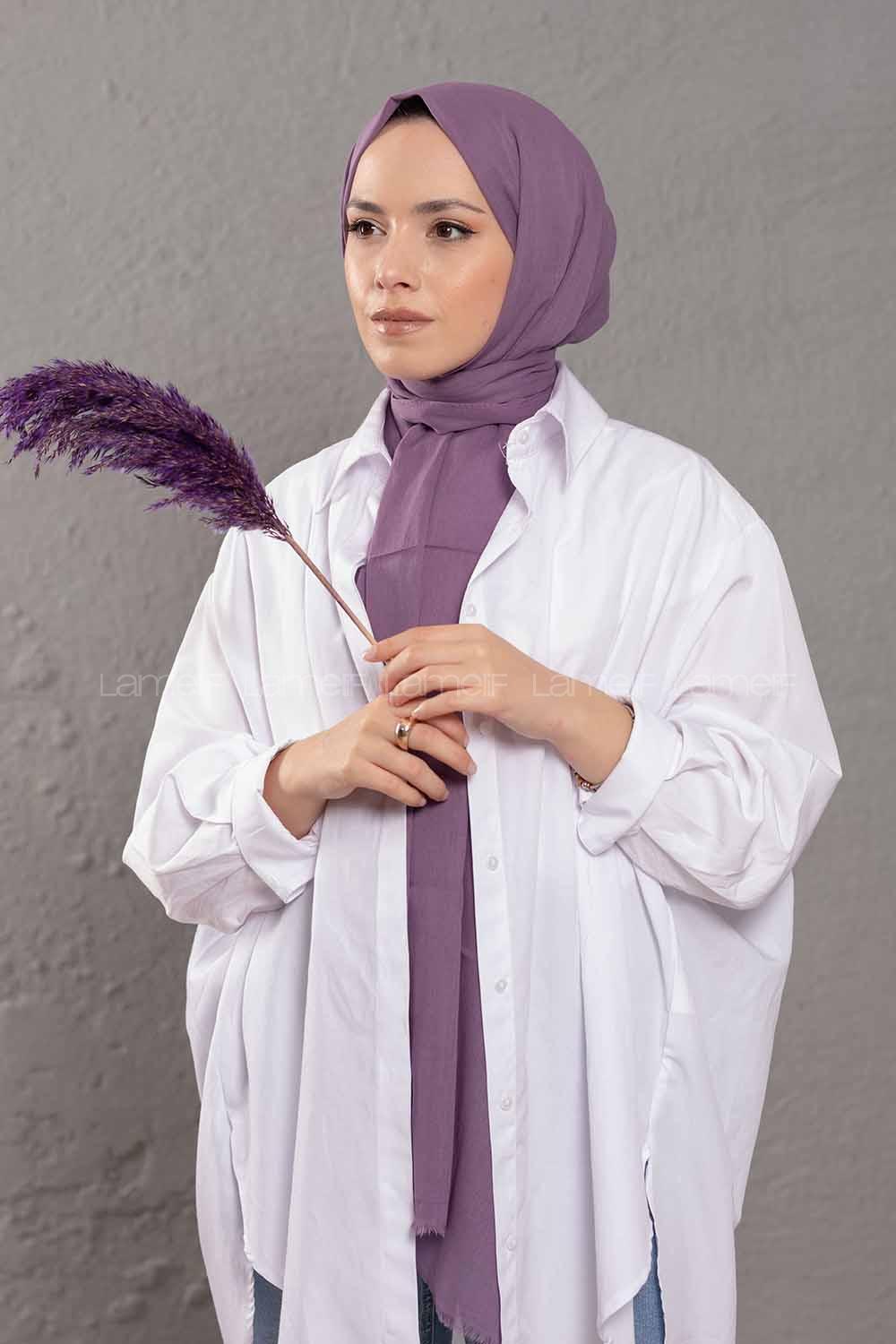 Modalamelif Koyu Lila   Pamuk Vual Şal