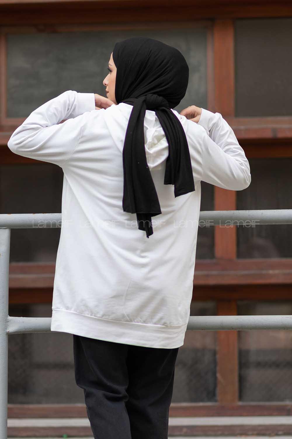 Modalamelif Neon Şeritli Baskılı Sweatshirt Ekru