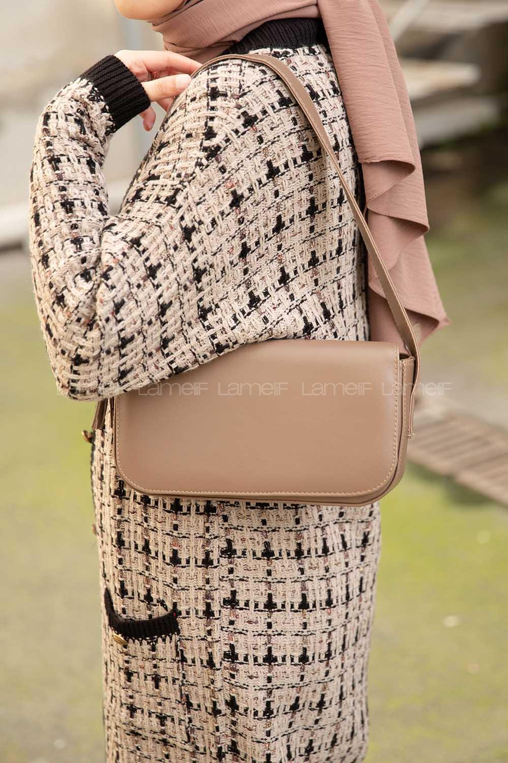 Modalamelif Kapak Kilitli  Çapraz Çanta Vizonrengi