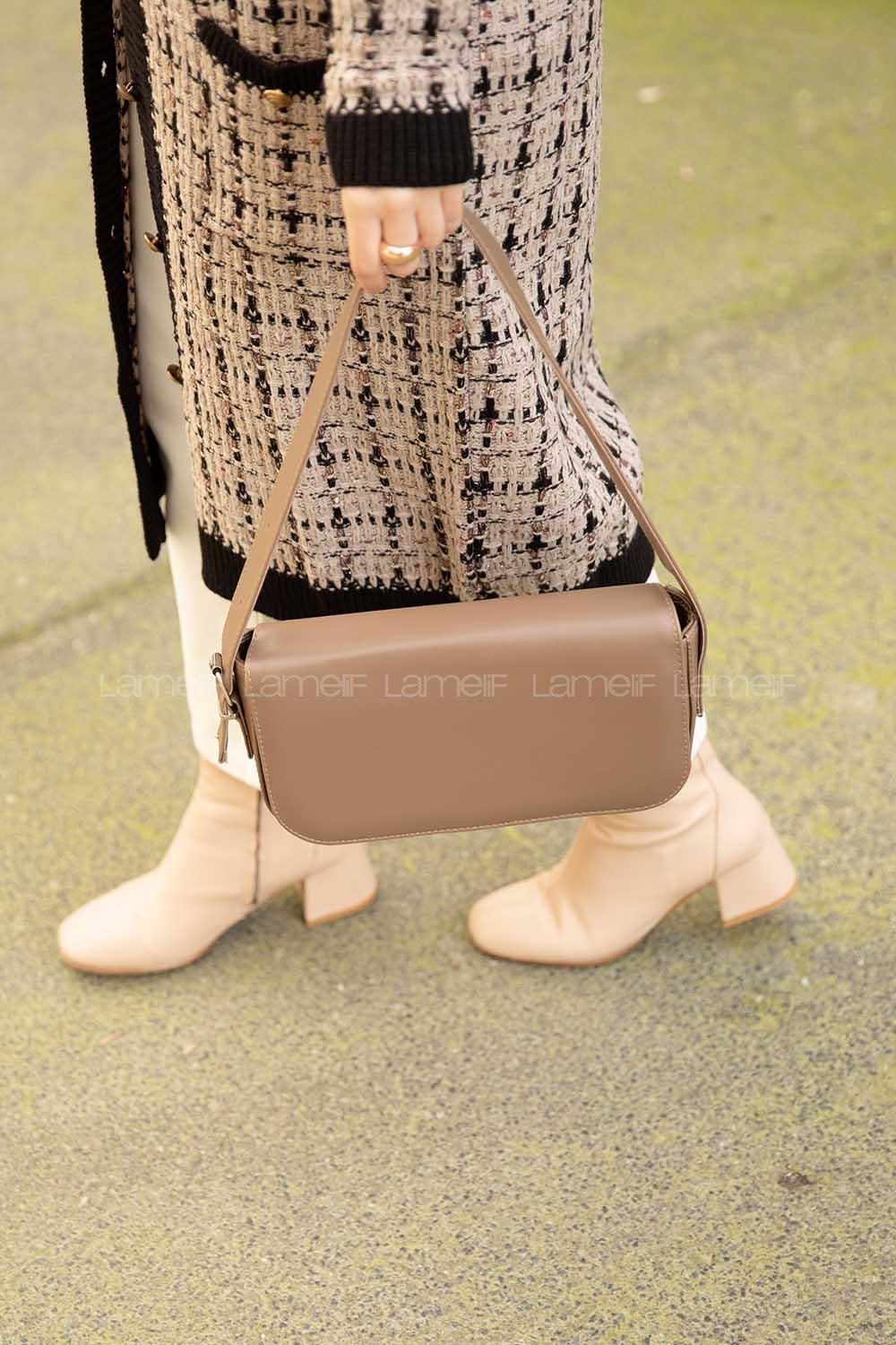 Modalamelif Kapak Kilitli  Çapraz Çanta Vizonrengi