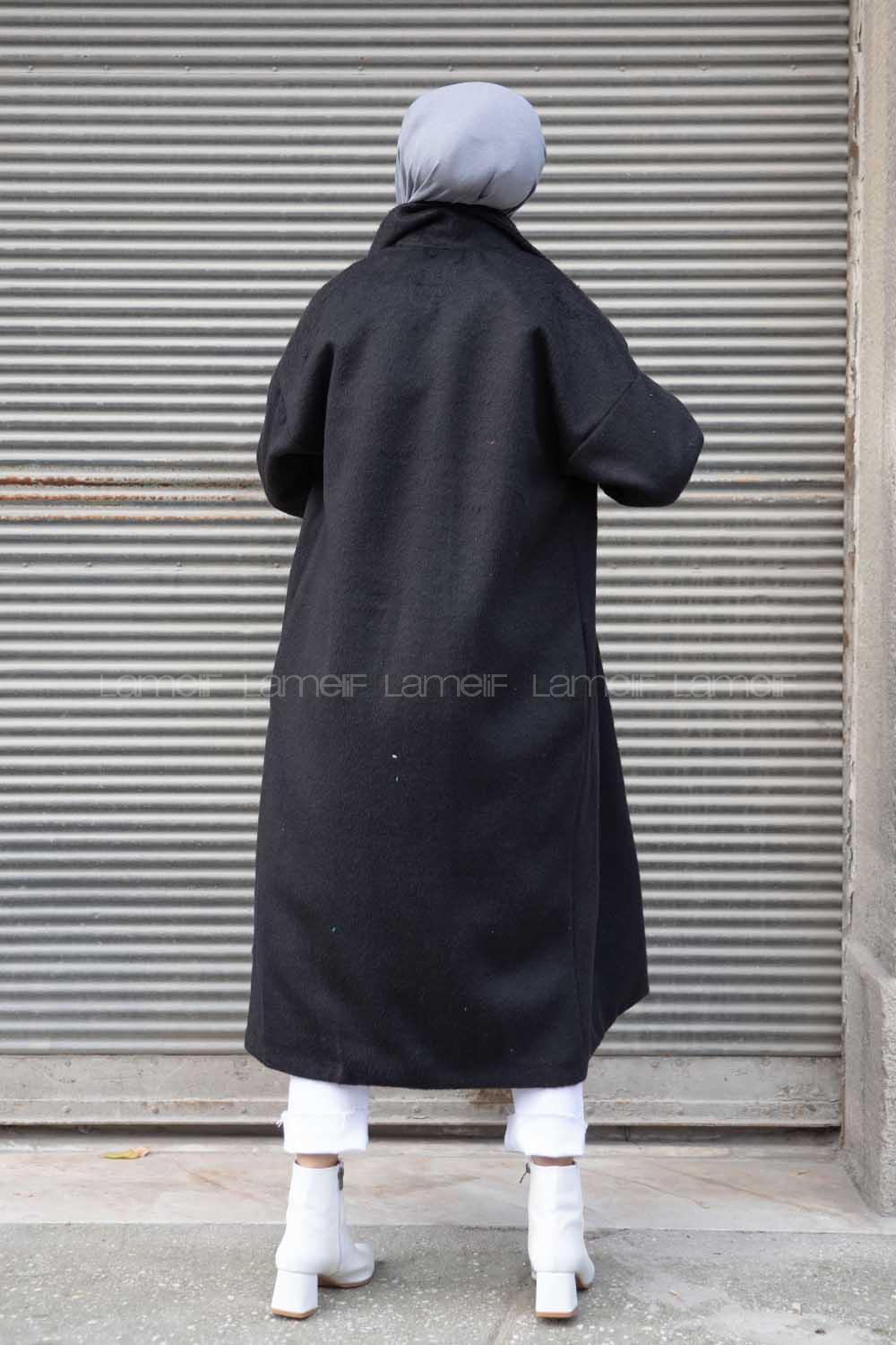 Modalamelif Tek Düğmeli Düşük Kol Kaşe Kaban Siyah