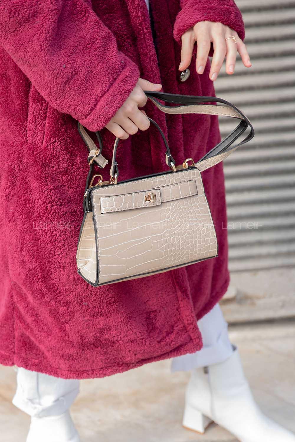 Modalamelif Trok Desen Çapraz Çanta Vizonrengi