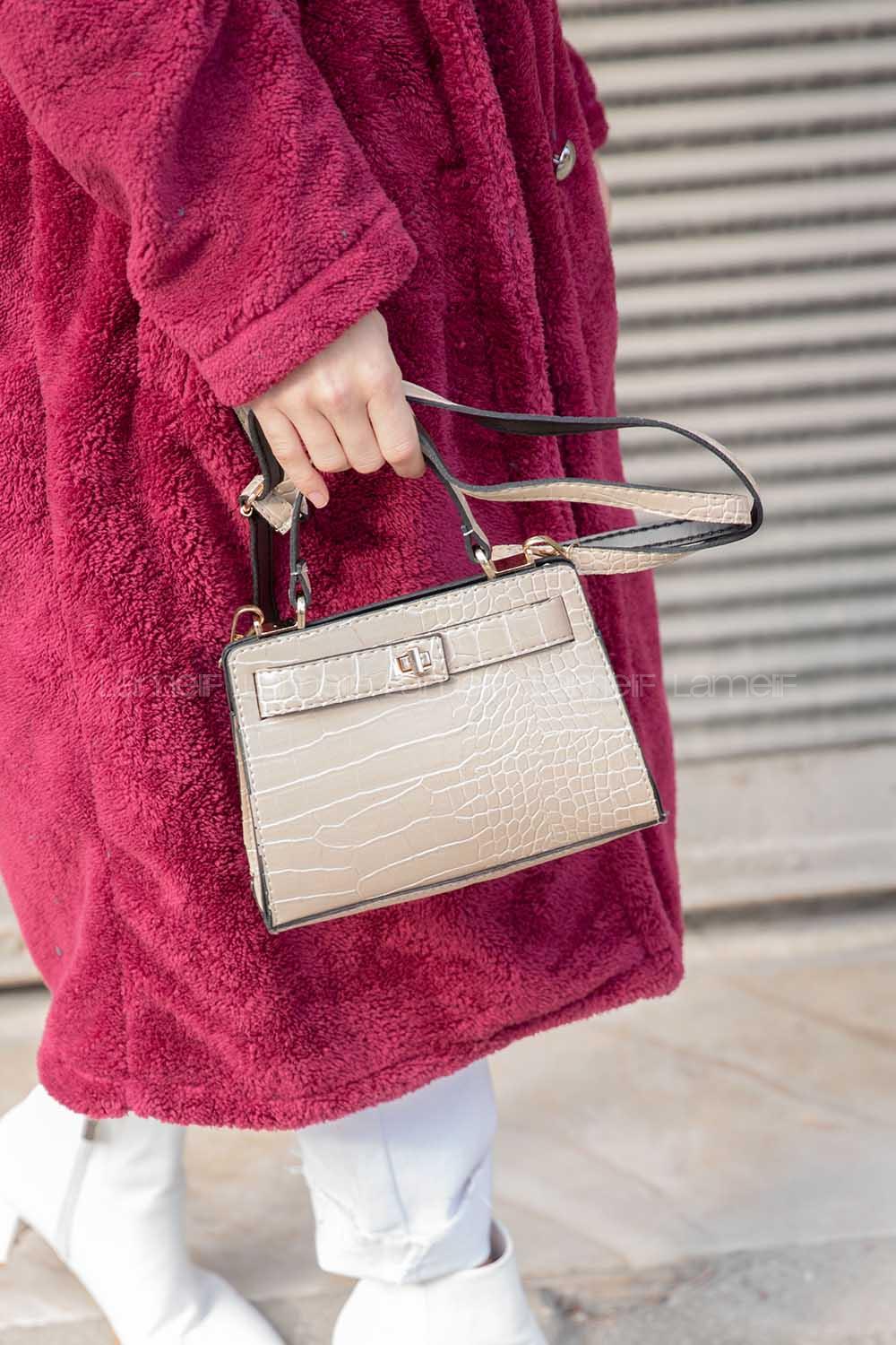 Modalamelif Trok Desen Çapraz Çanta Vizonrengi