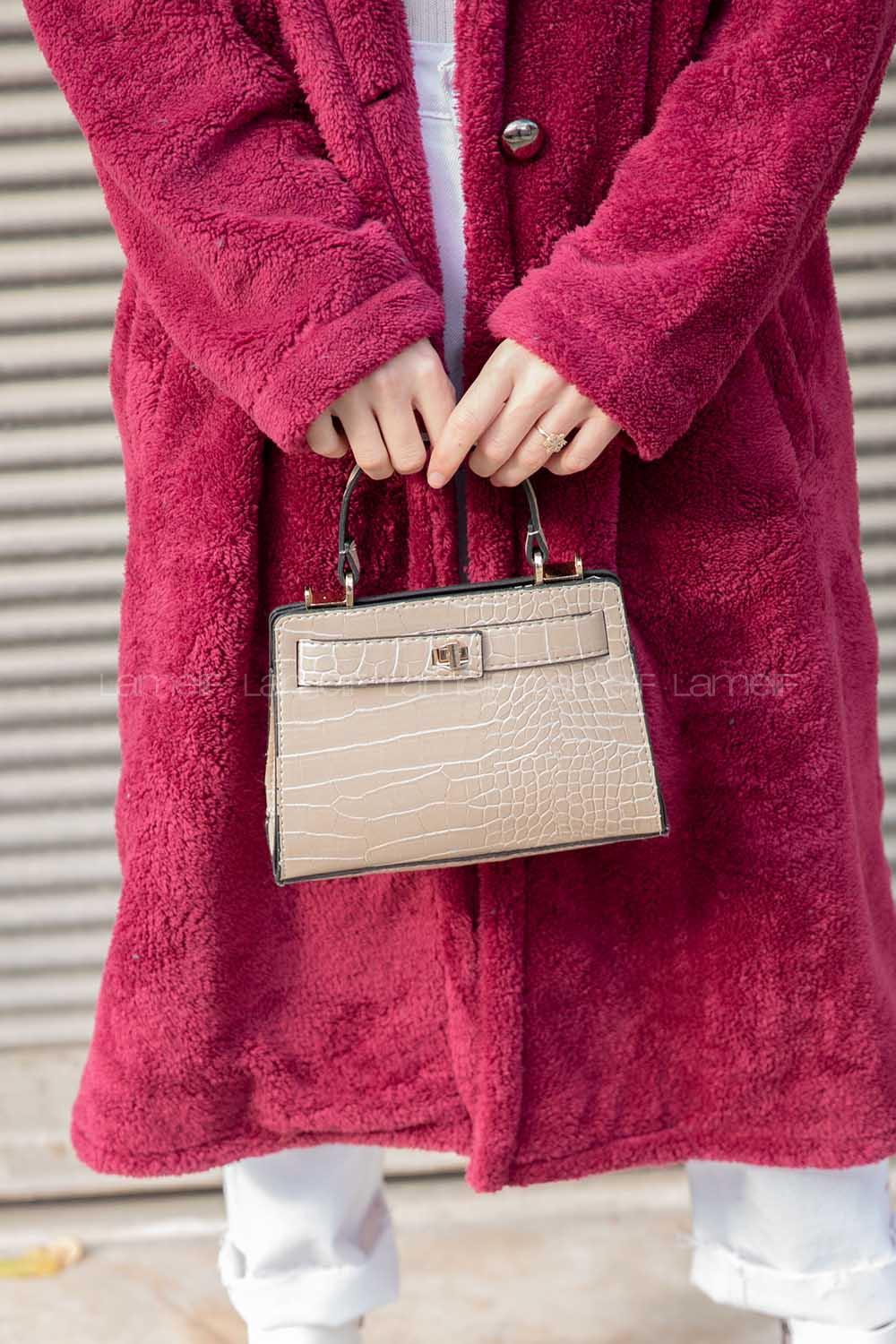 Modalamelif Trok Desen Çapraz Çanta Vizonrengi