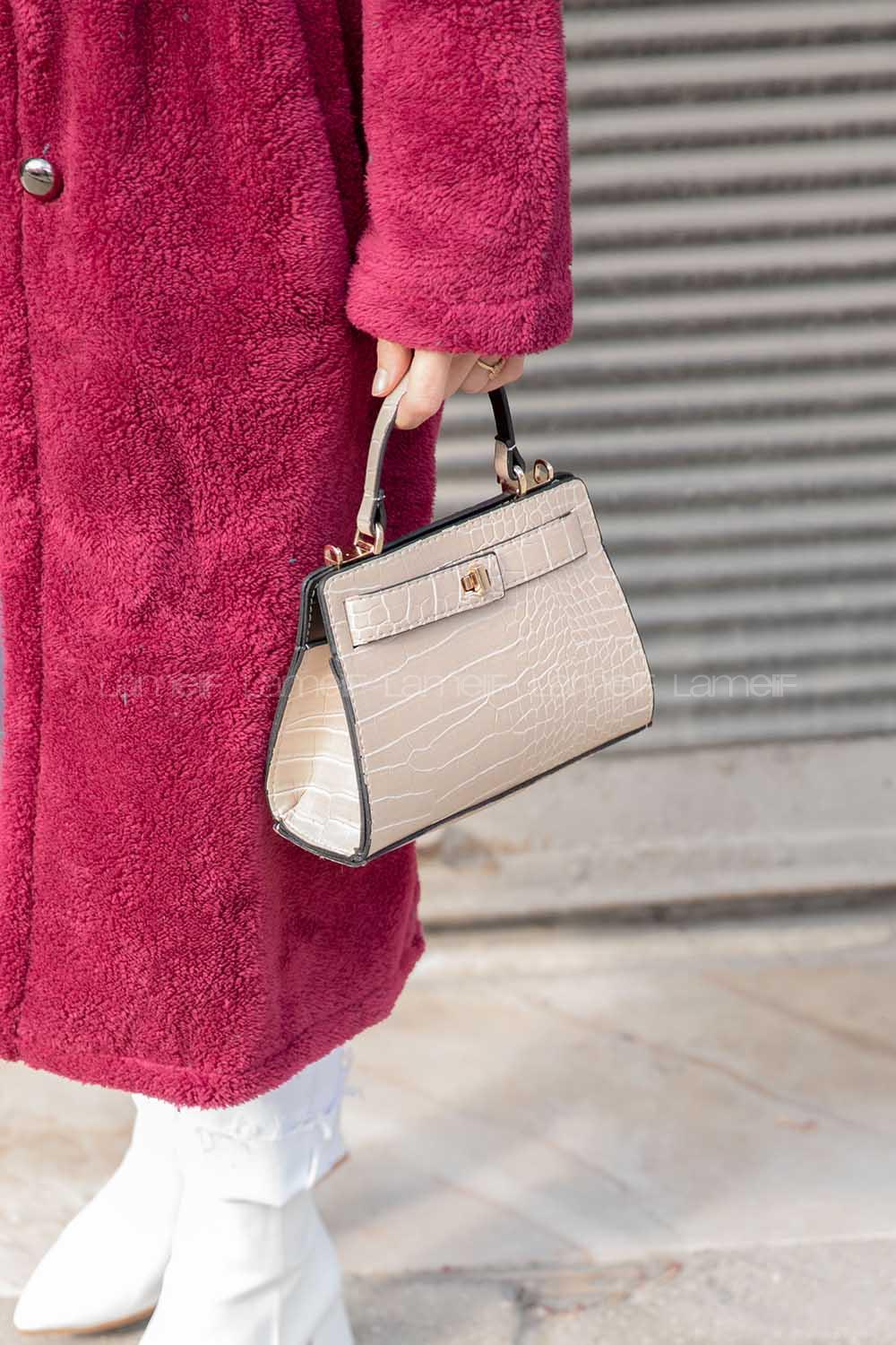 Modalamelif Trok Desen Çapraz Çanta Vizonrengi