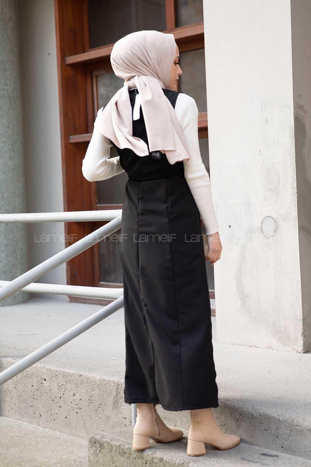 Modalamelif V Yaka Kuşaklı Jile Elbise Siyah