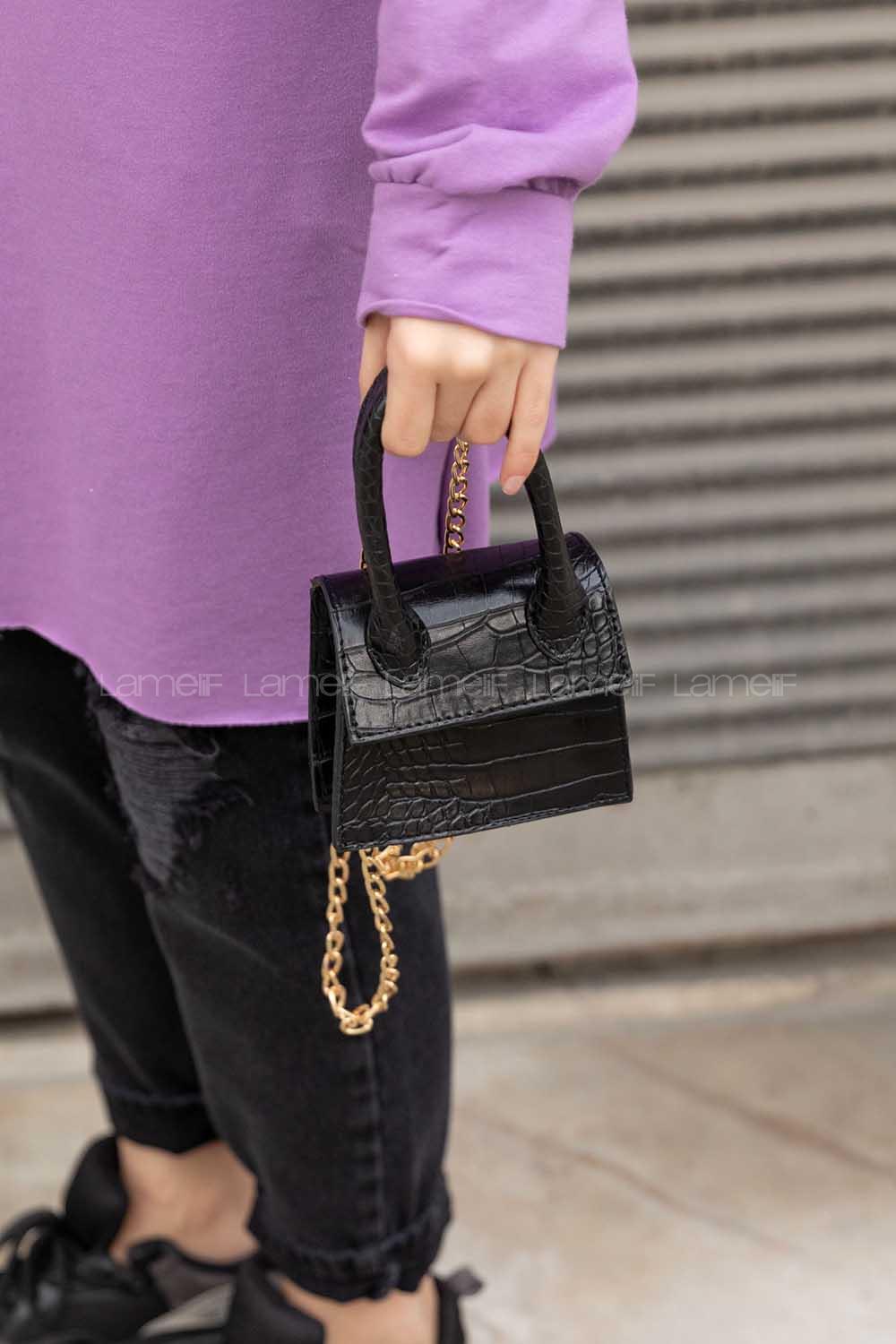 Lamelif Kapak Kilitli  Desen Çanta Siyah