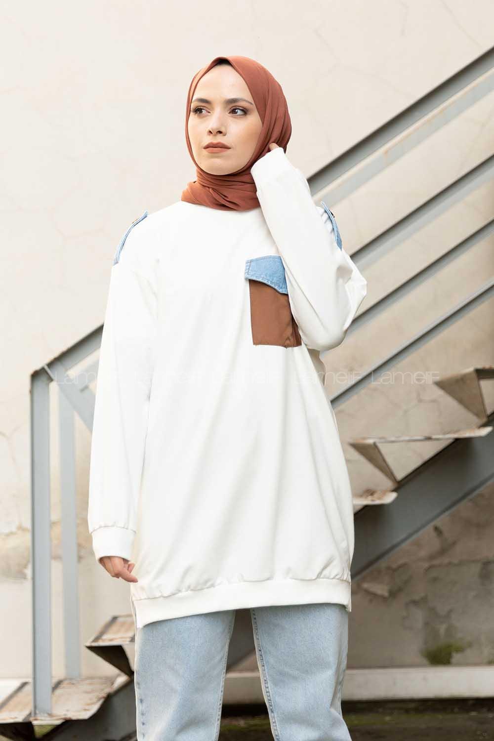 Modalamelif Kot Cepli Apoletli Sweatshirt Ekru