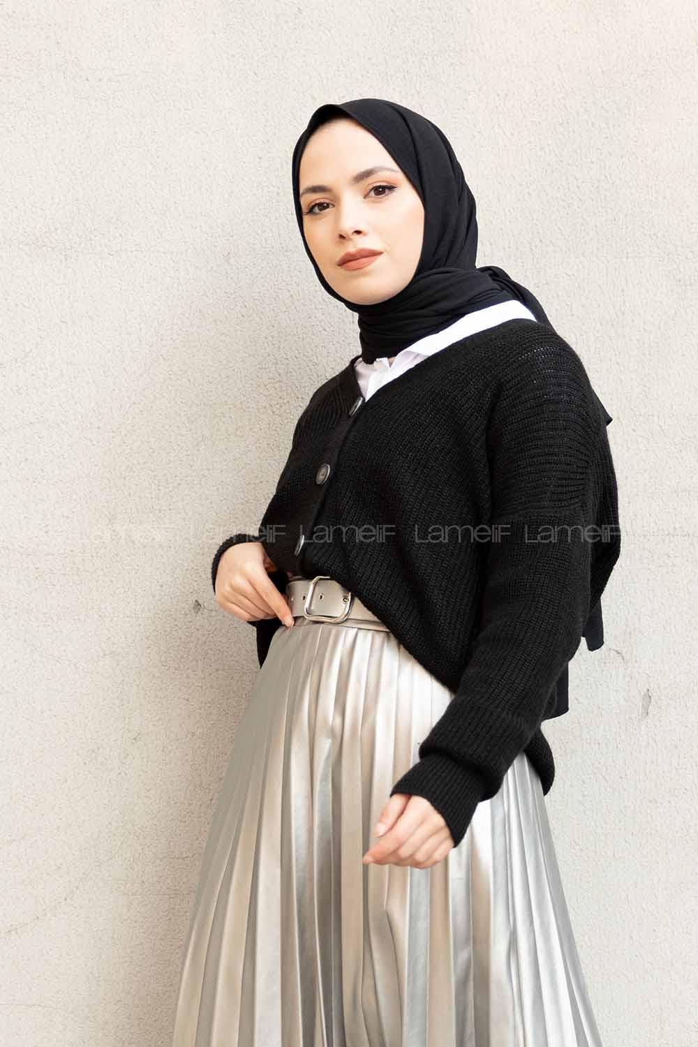 Modalamelif Düşük Kol Triko Hırka Siyah