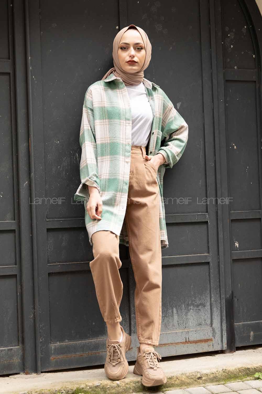 Modalamelif Tek Cepli Ekose Oduncu Gömle Mint Vizonrengi