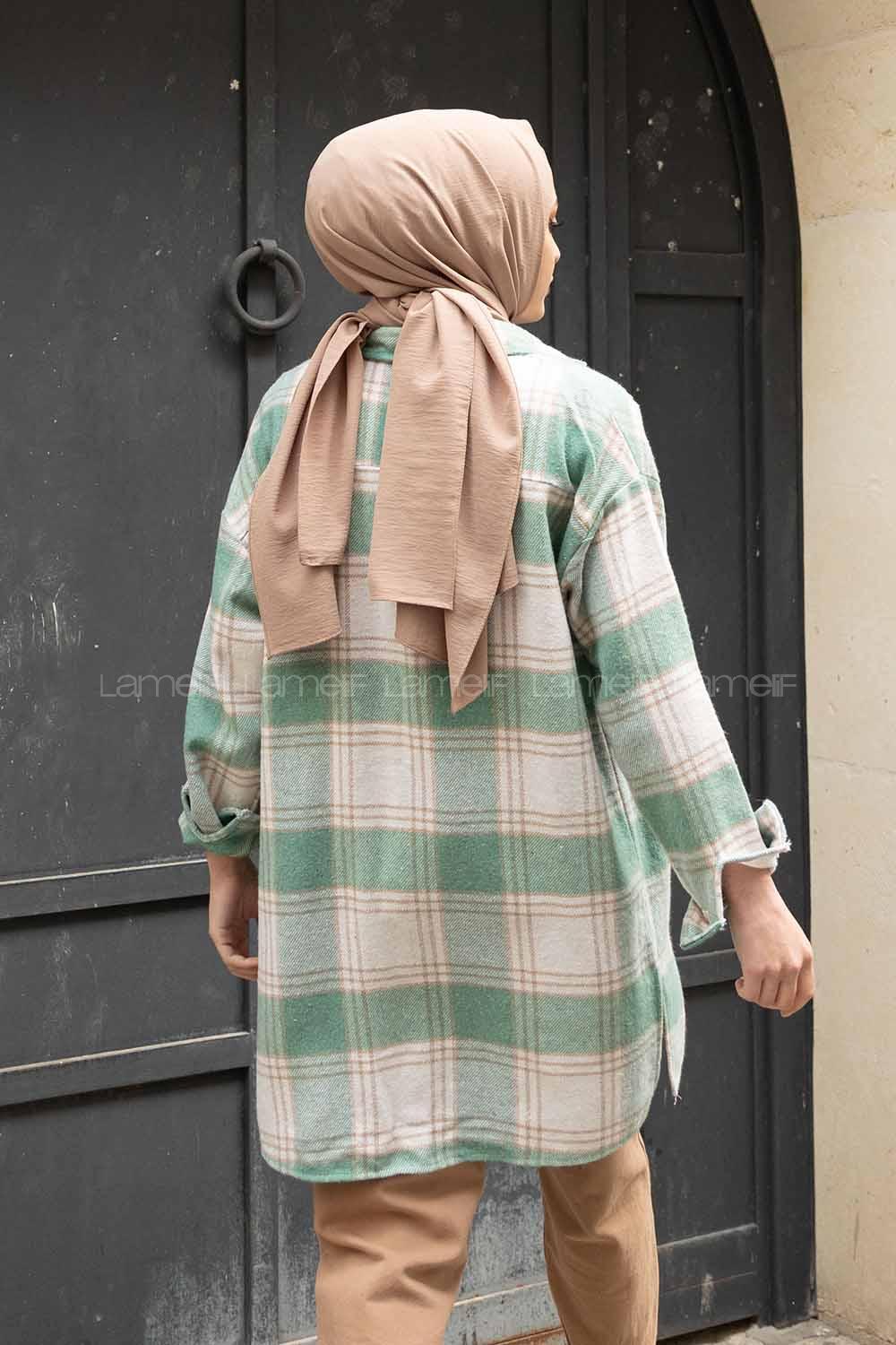 Modalamelif Tek Cepli Ekose Oduncu Gömle Mint Vizonrengi