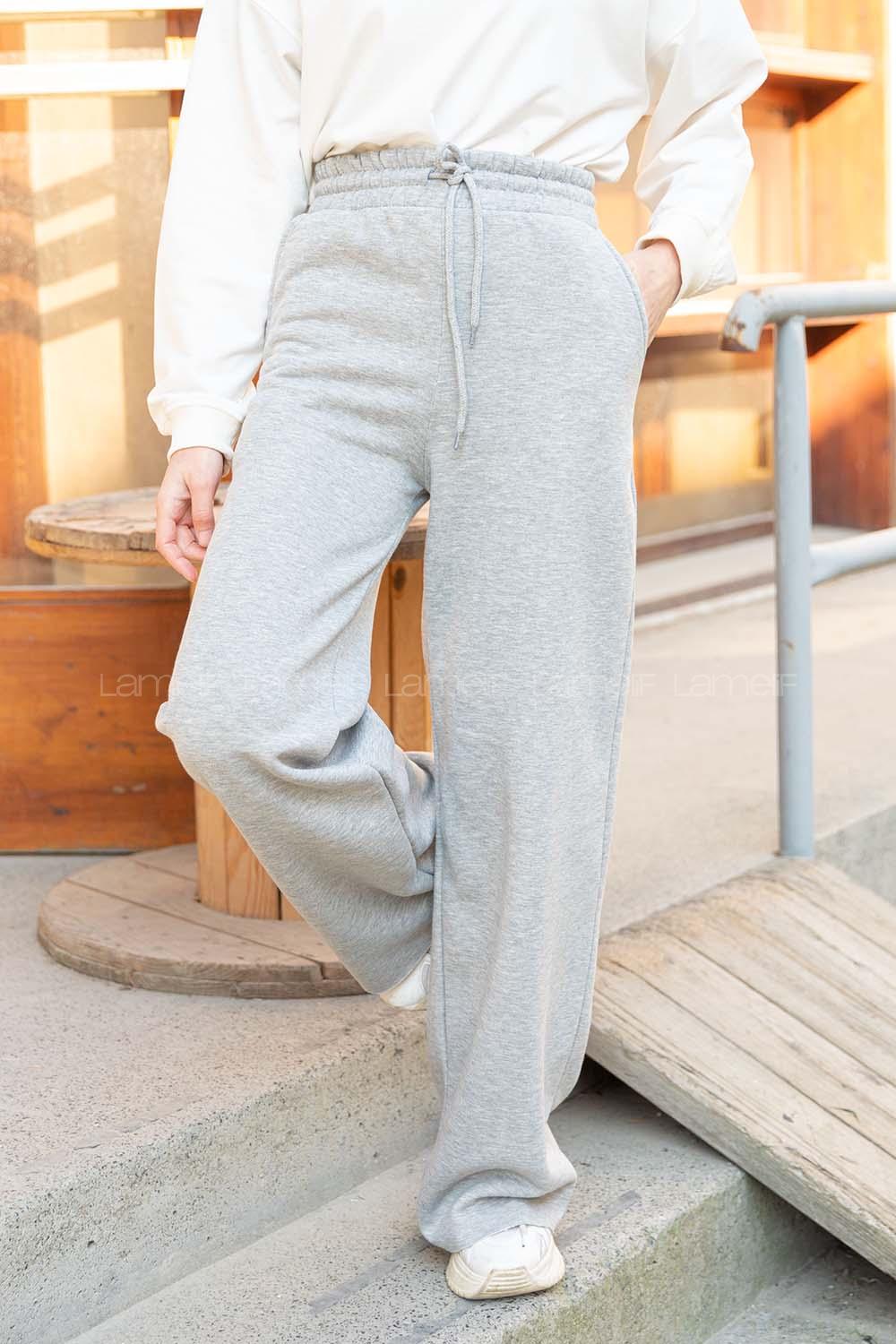 Modalamelif Bel Lastikli Bol Paça Eşofman Açık Gri