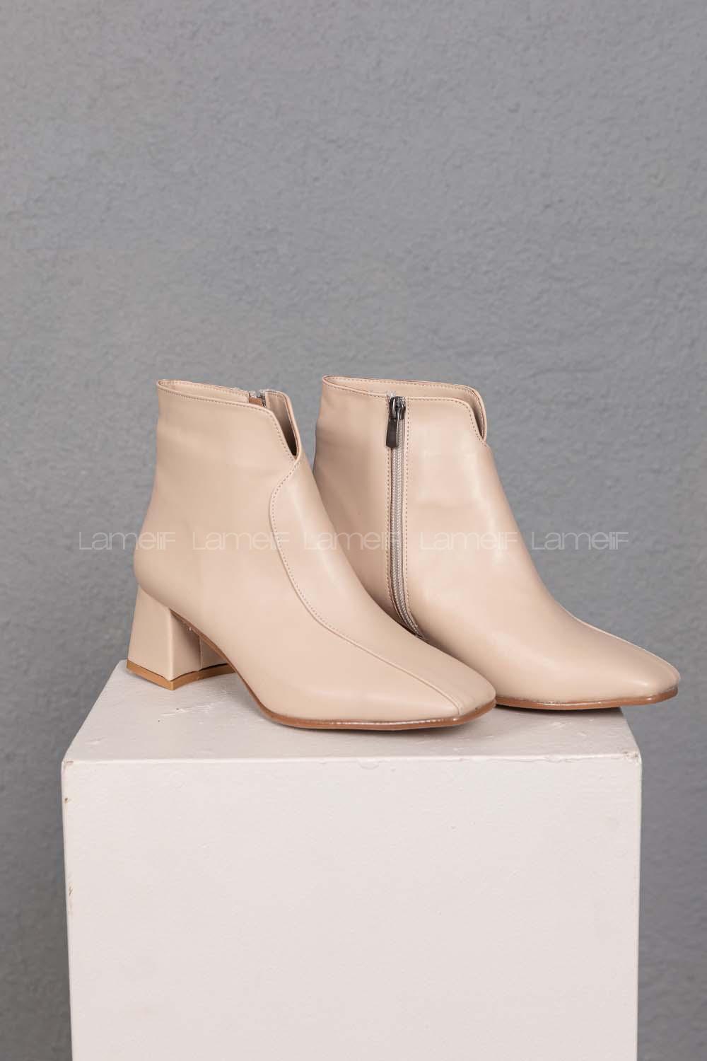 Modalamelif Küt Burun Fermuarlı Ten Rengi Bot