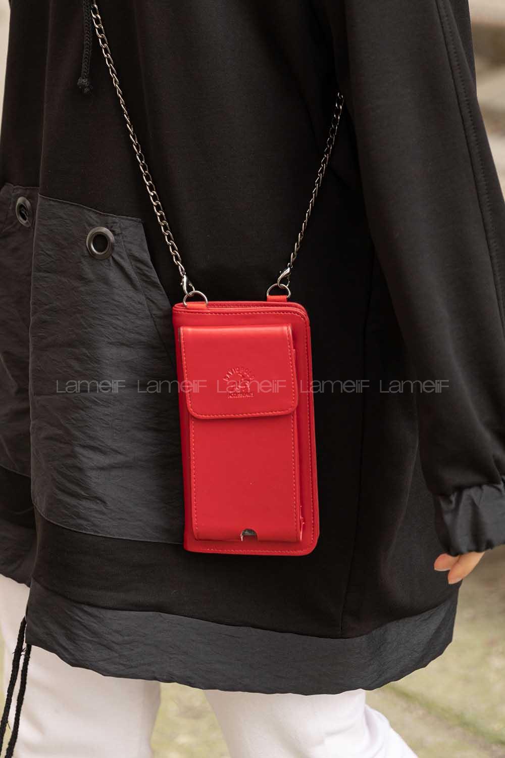 Modalamelif Zincir  Askılı Cüzdan Çanta Bordo