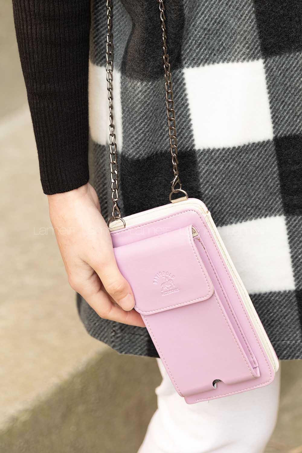 Modalamelif Zincir  Askılı Cüzdan Çanta Lila