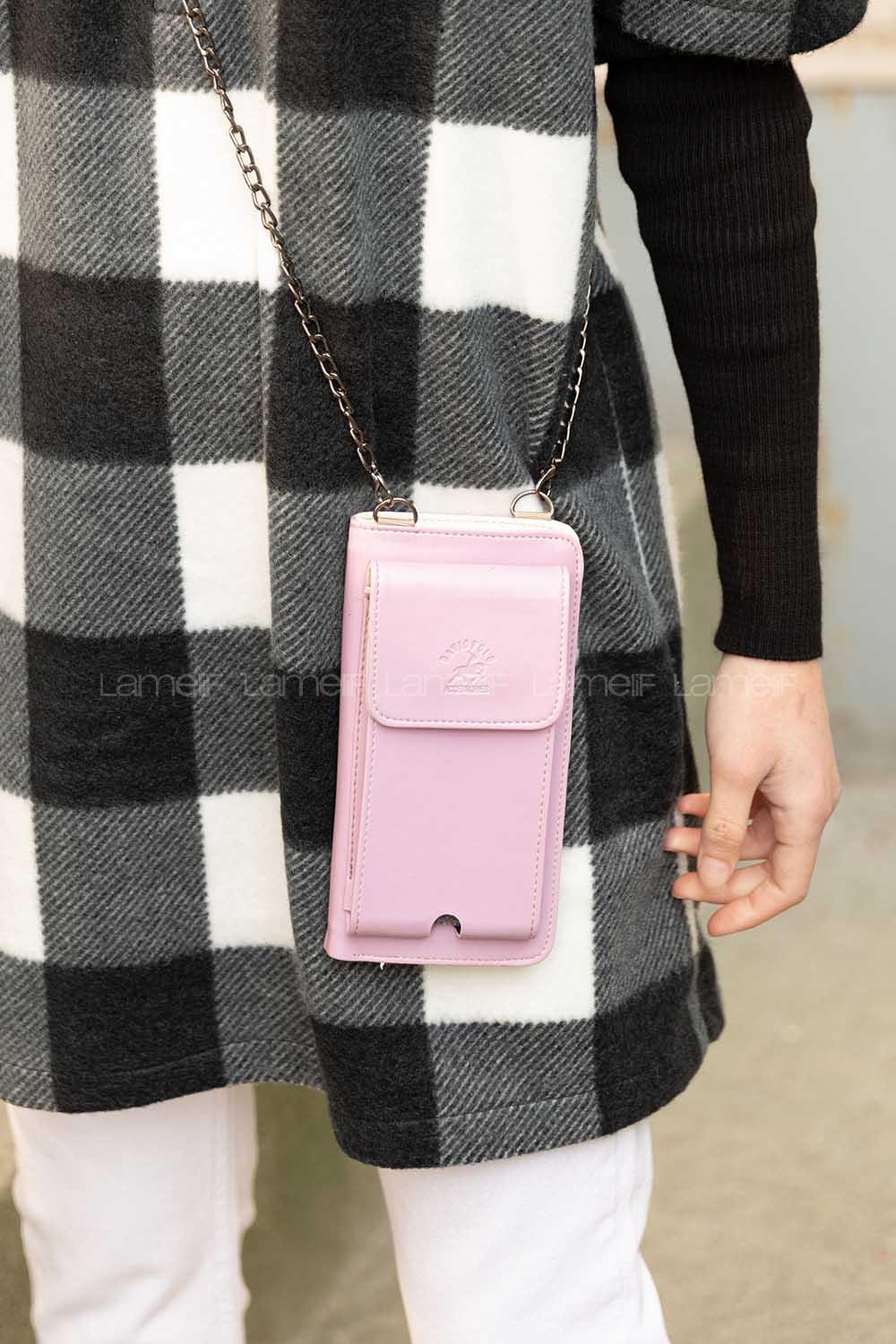 Modalamelif Zincir  Askılı Cüzdan Çanta Lila