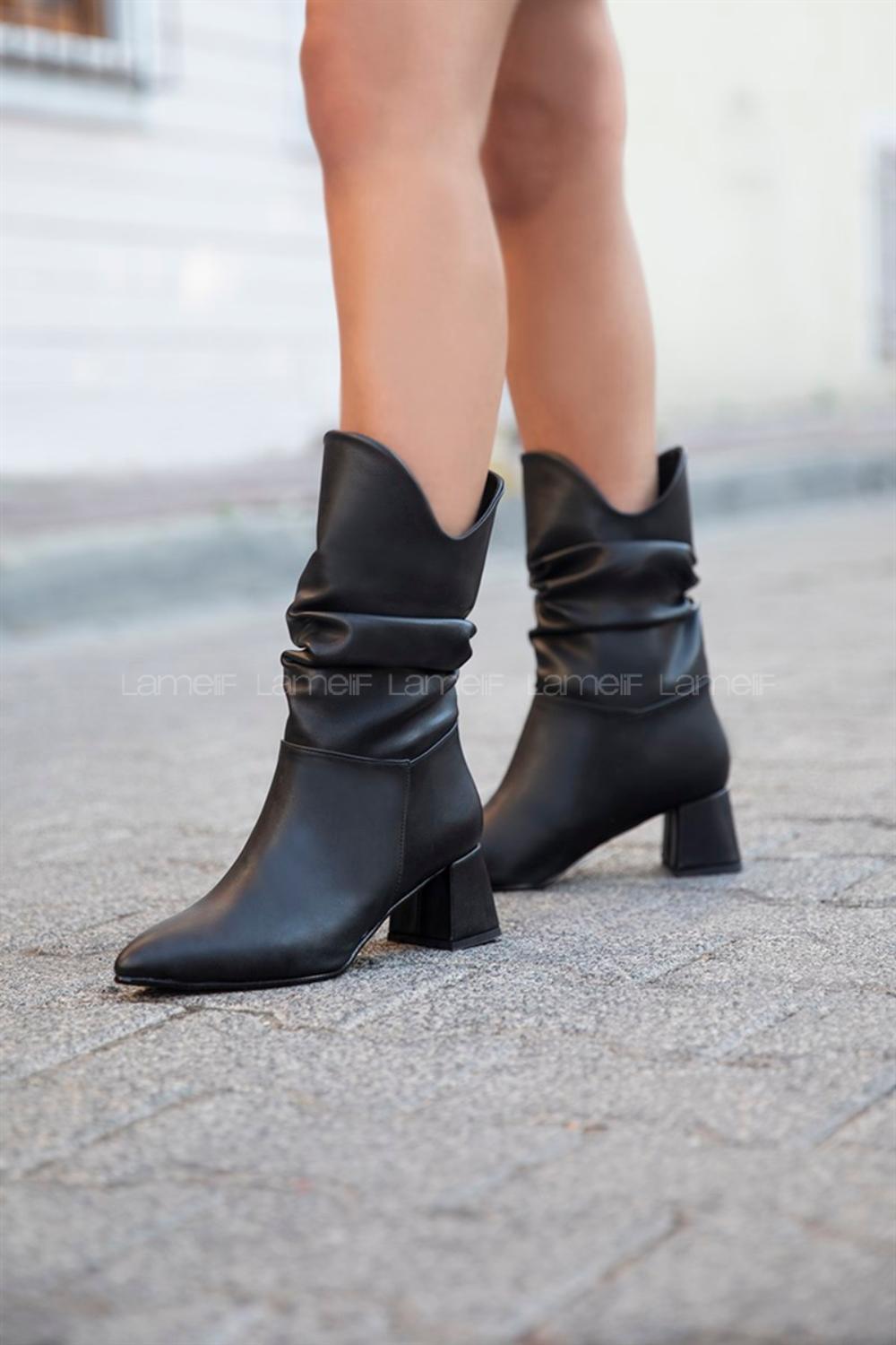 Modalamelif Büzgülü Siyah Çizme