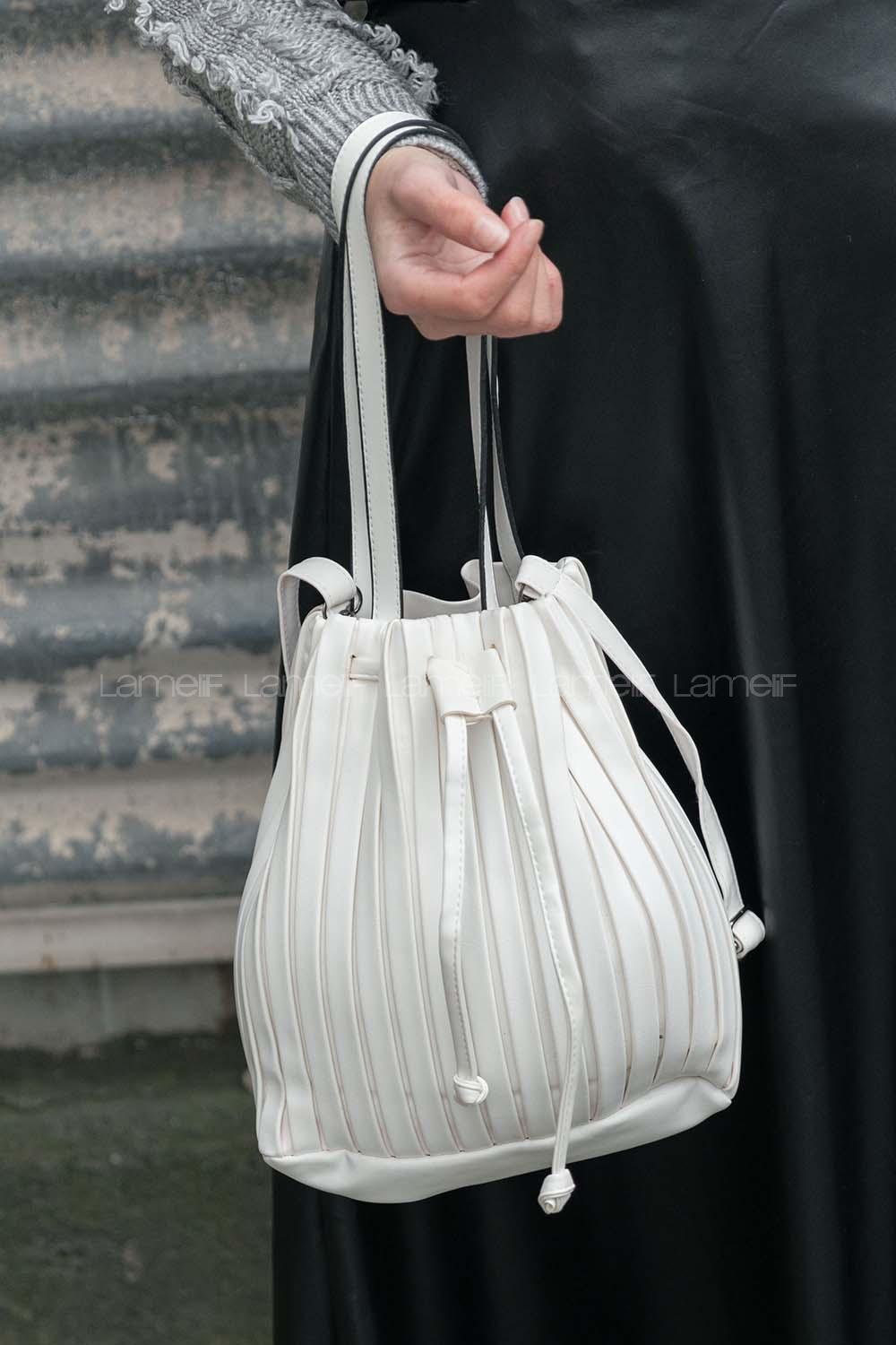 Modalamelif Bagmori Pileli Çapraz Çanta Beyaz