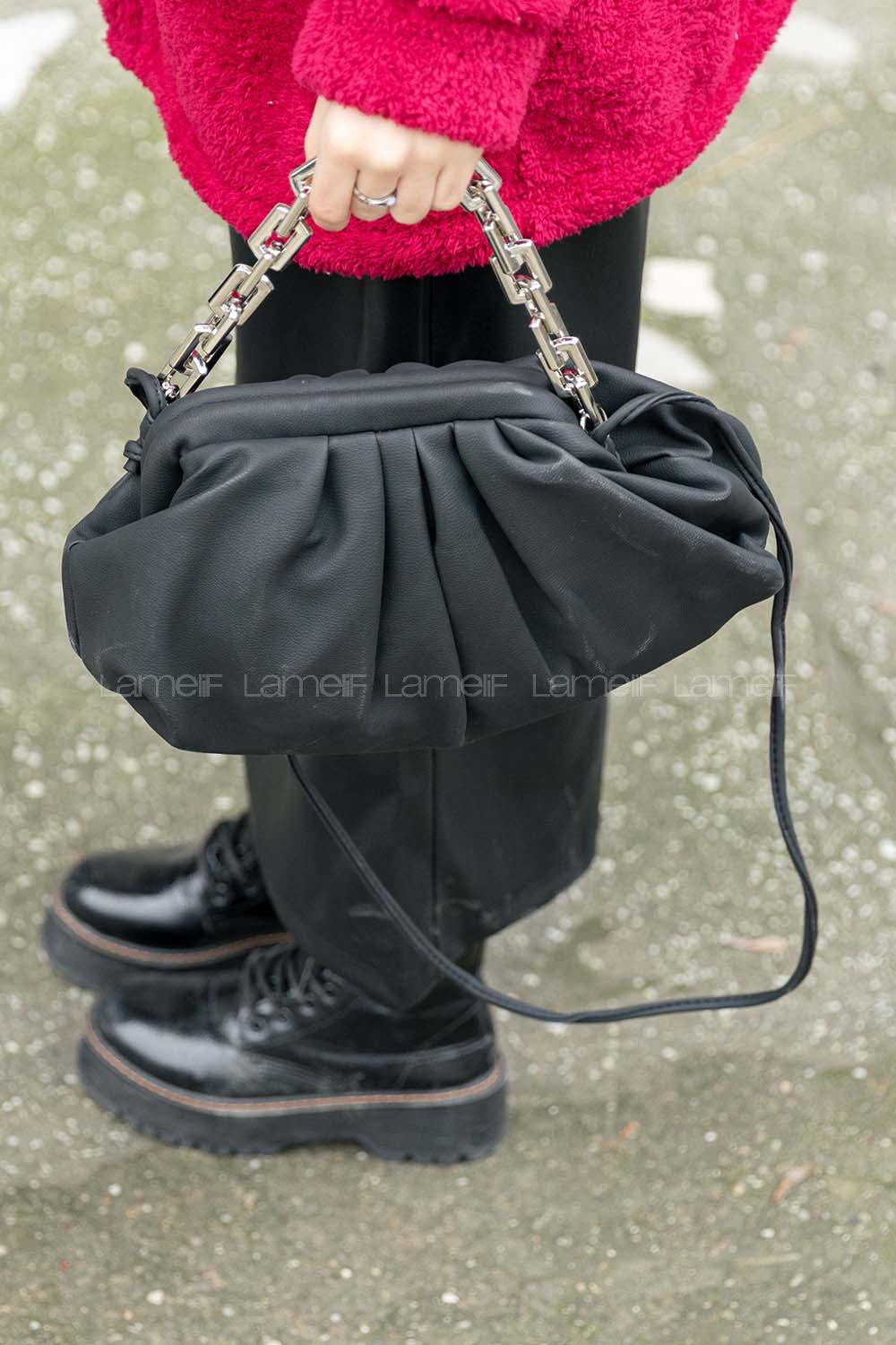 Modalamelif Büzgülü Bottega Model  Çanta Siyah