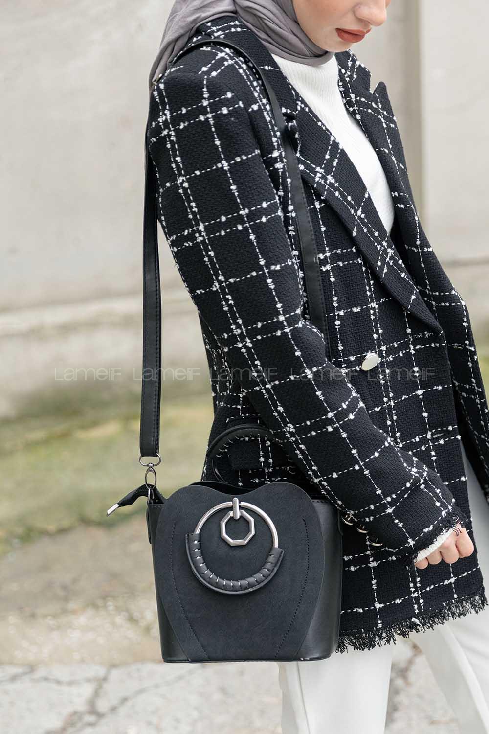 Modalamelif  Halka Detaylı Parça Detay Çanta Siyah