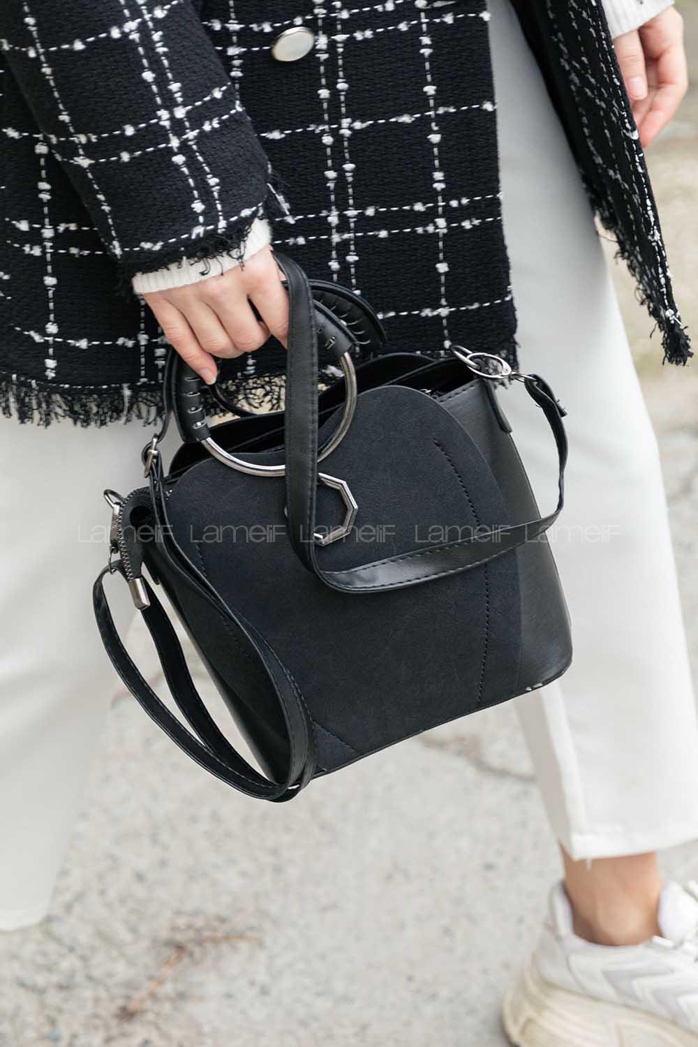 Modalamelif  Halka Detaylı Parça Detay Çanta Siyah