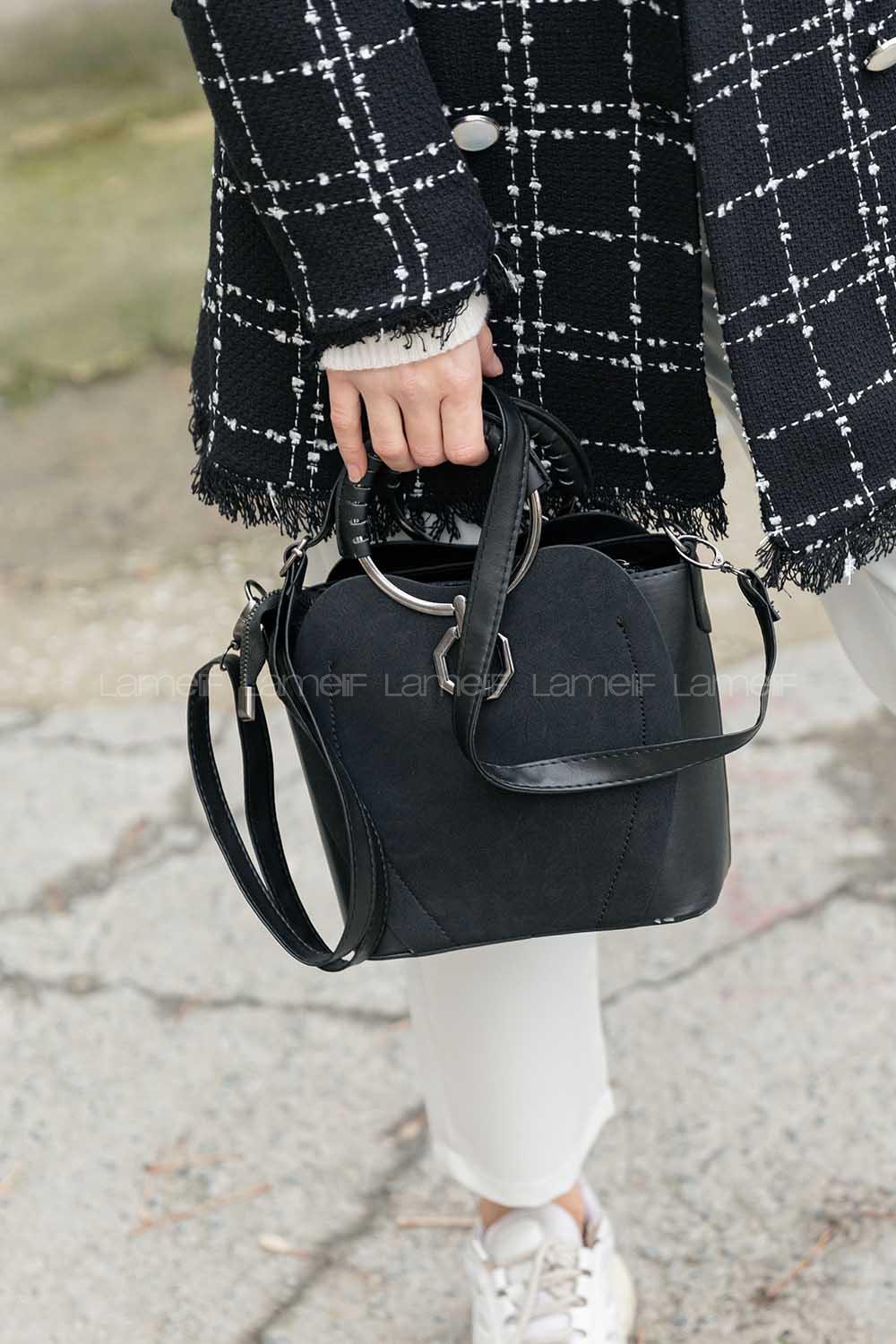 Modalamelif  Halka Detaylı Parça Detay Çanta Siyah