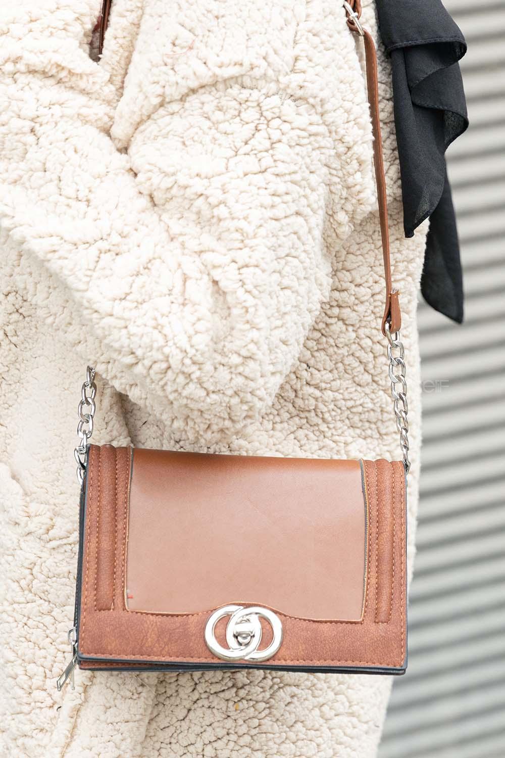 Modalamelif Kapak Kilitli Çapraz Çanta Taba