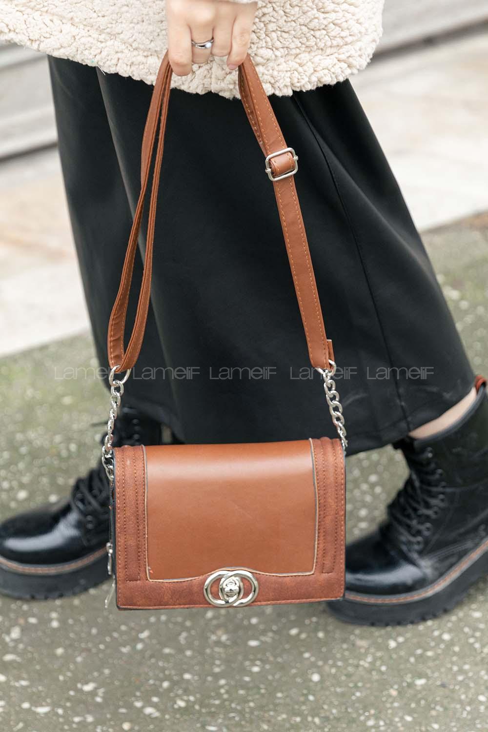 Modalamelif Kapak Kilitli Çapraz Çanta Taba