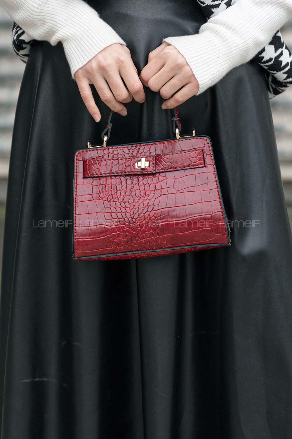 Modalamelif Trok Desen Çapraz Çanta Bordo