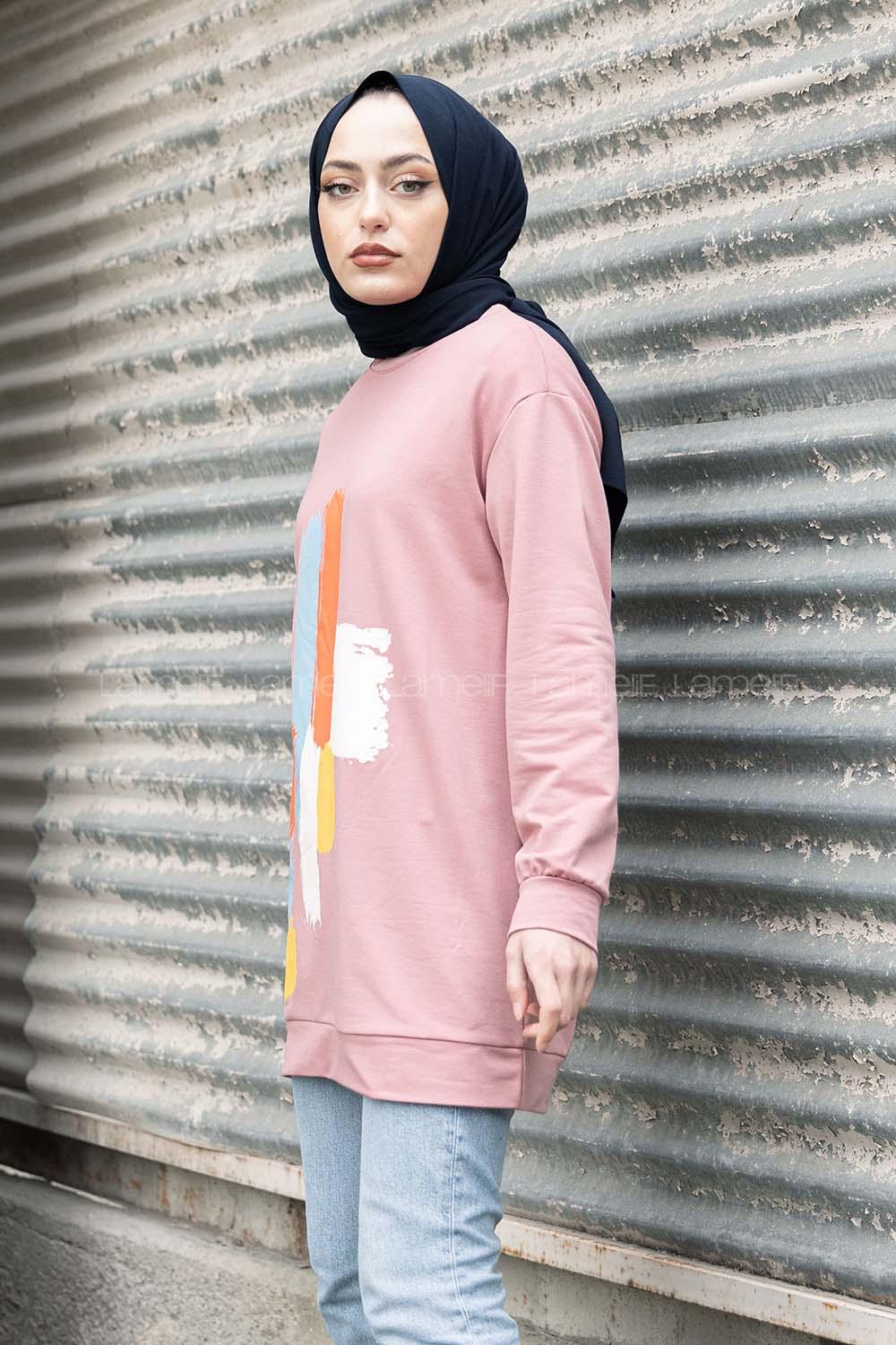 Modalamelif Önü Baskılı Sweatshirt Pudra