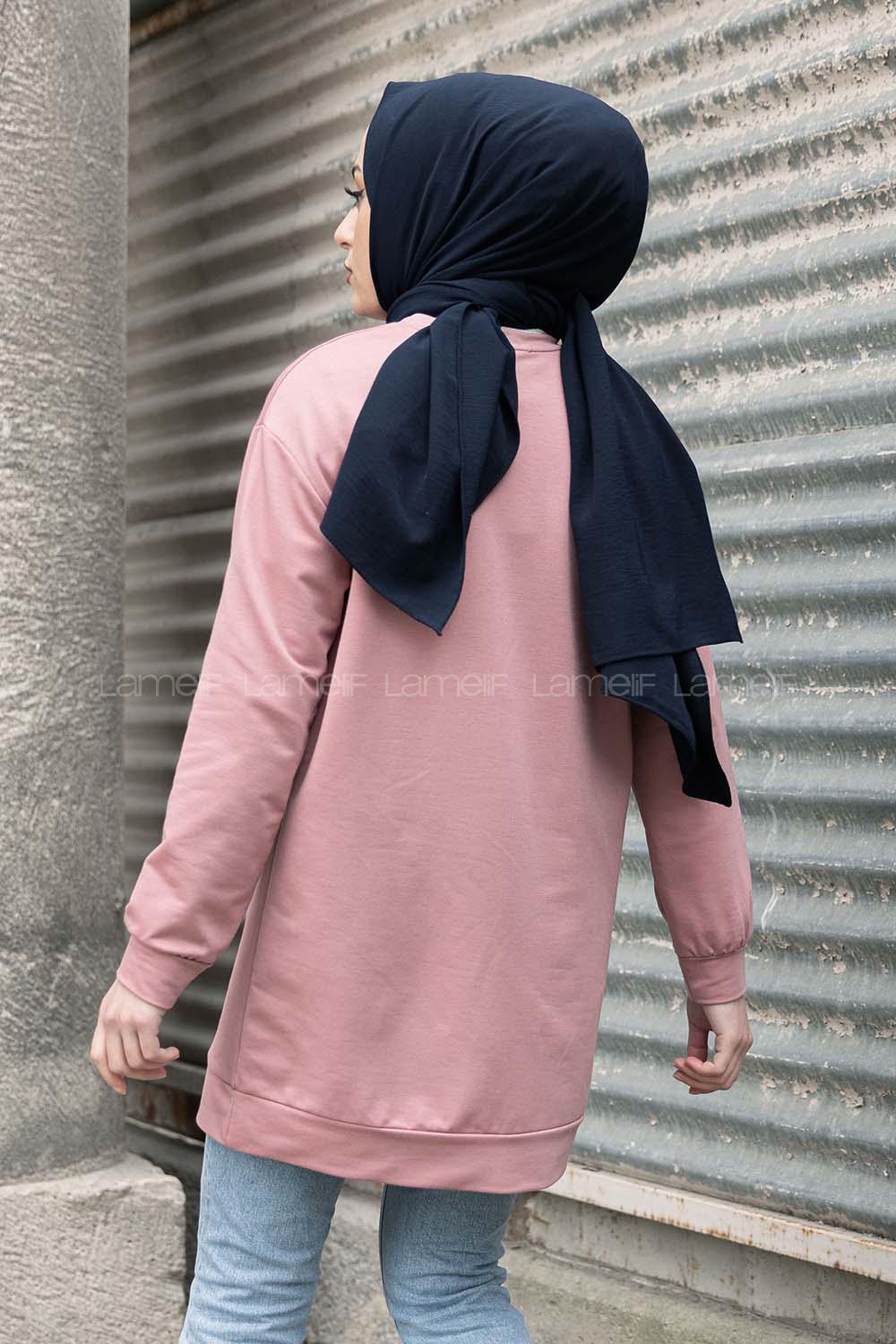 Modalamelif Önü Baskılı Sweatshirt Pudra