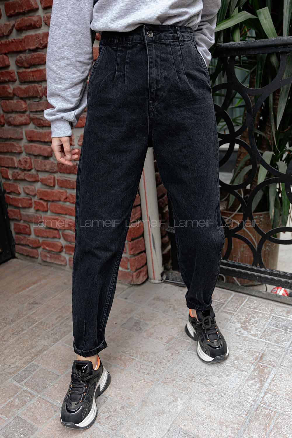 Modalamelif Paça Pensli Çift Cep Kot Pantolon Füme