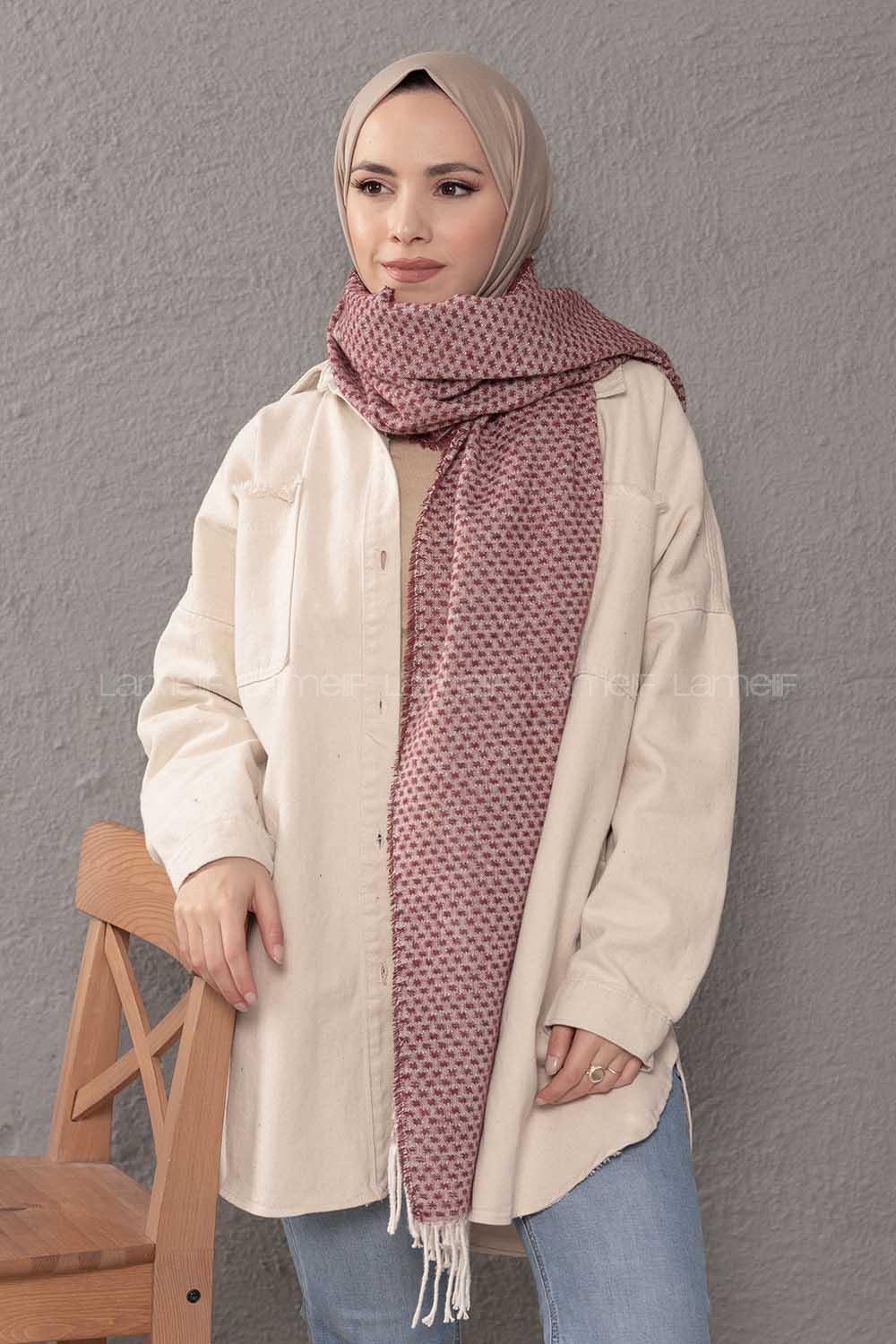 Modalamelif Desenli Bordo Atkı