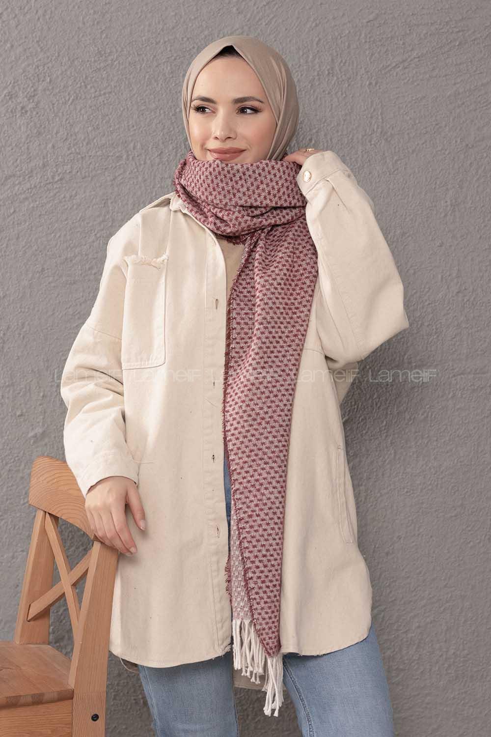 Modalamelif Desenli Bordo Atkı