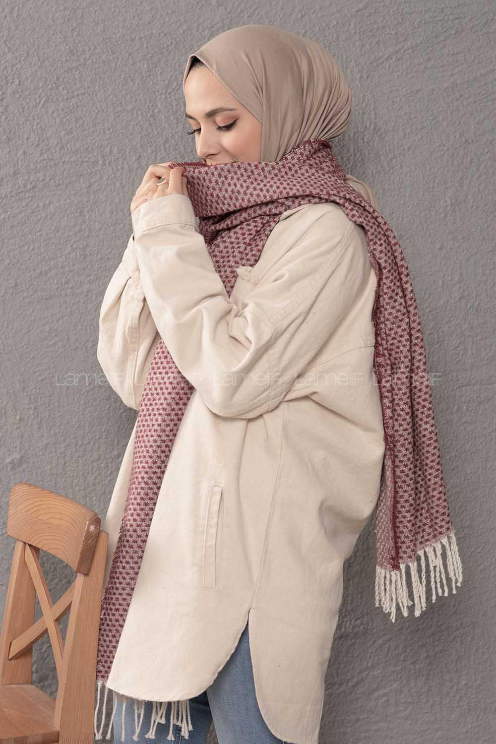 Modalamelif Desenli Bordo Atkı