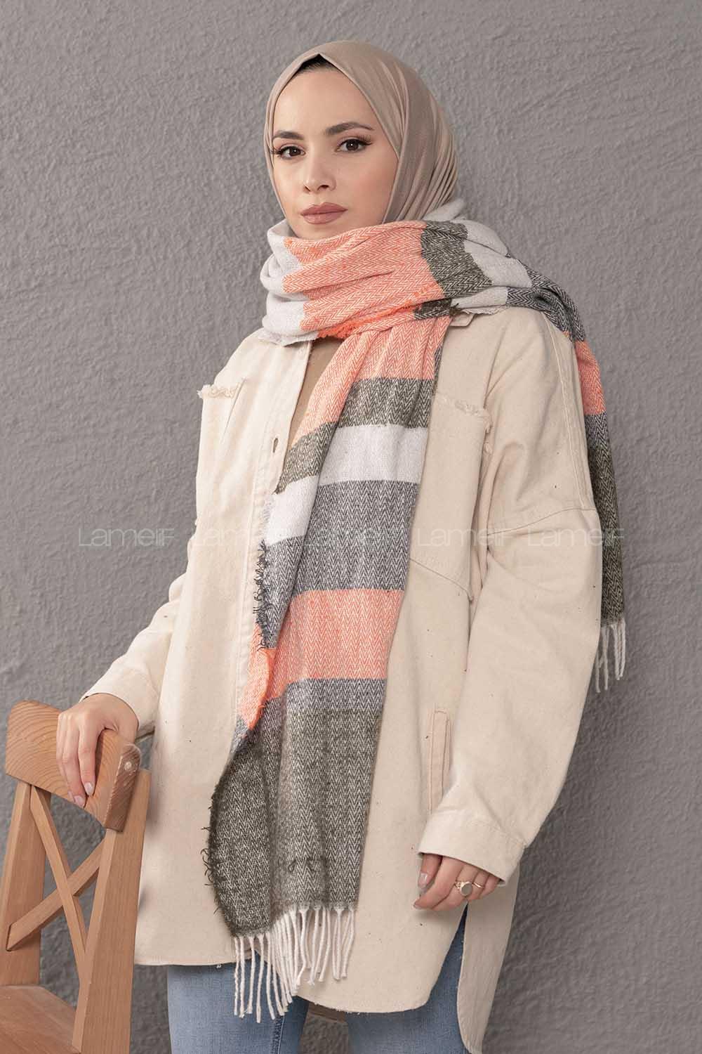 Modalamelif Desenli Gri Haki Atkı