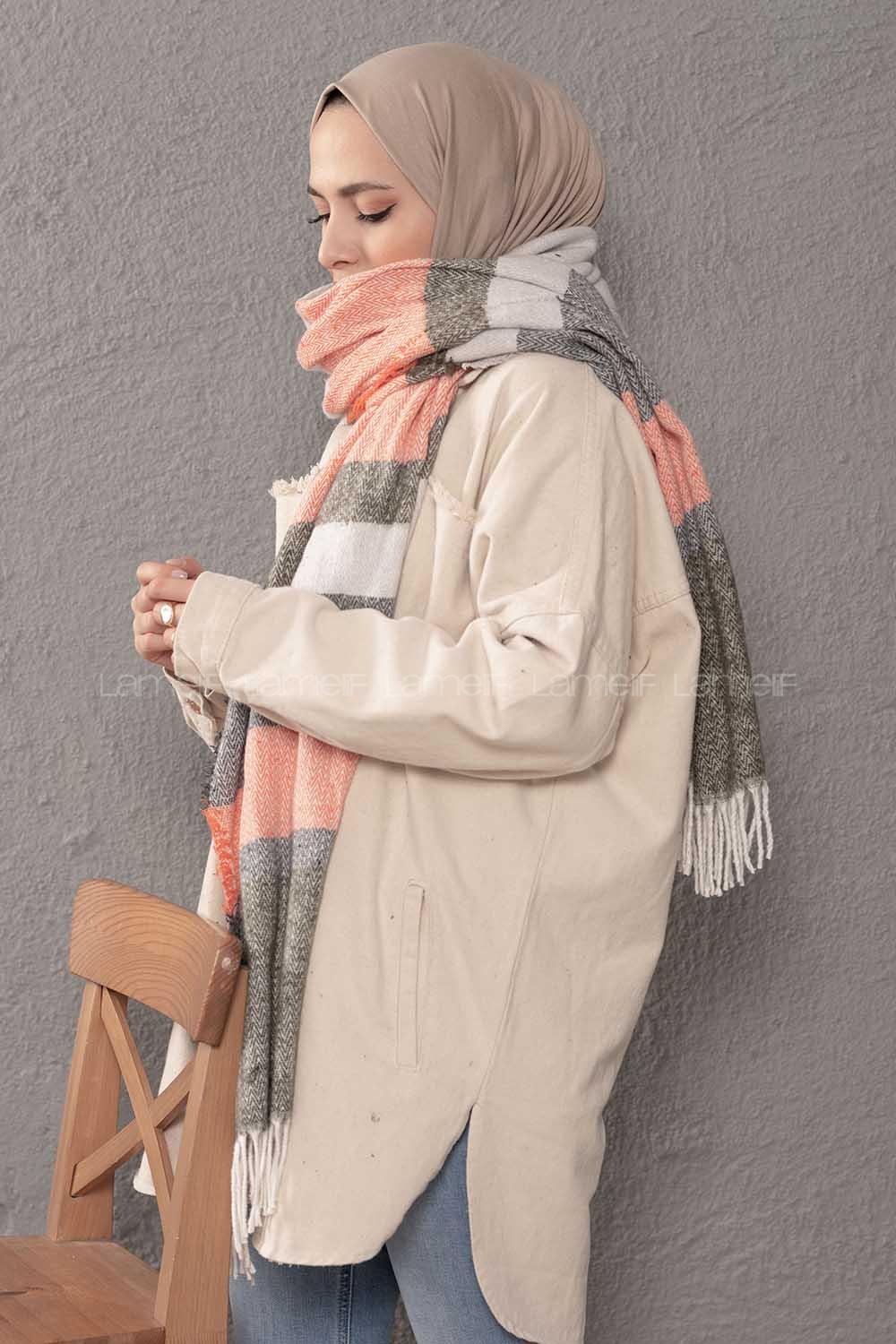 Modalamelif Desenli Gri Haki Atkı