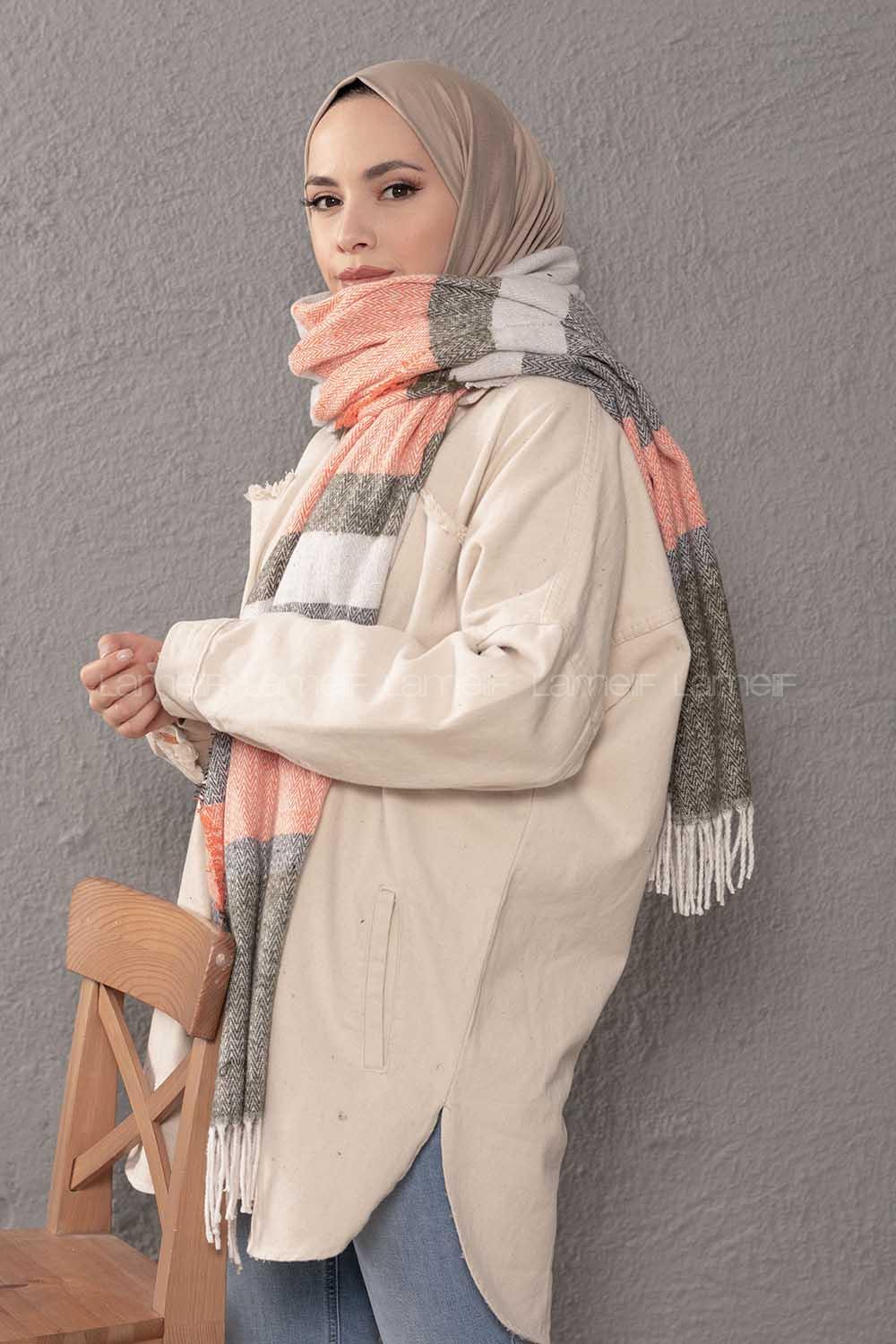 Modalamelif Desenli Gri Haki Atkı