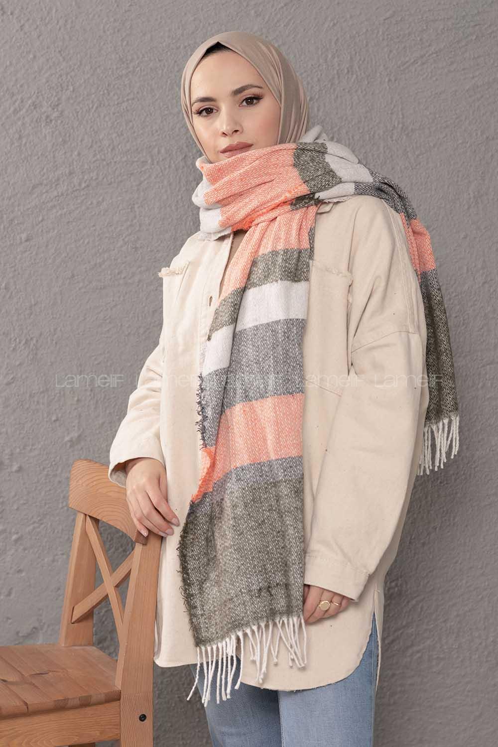 Modalamelif Desenli Gri Haki Atkı