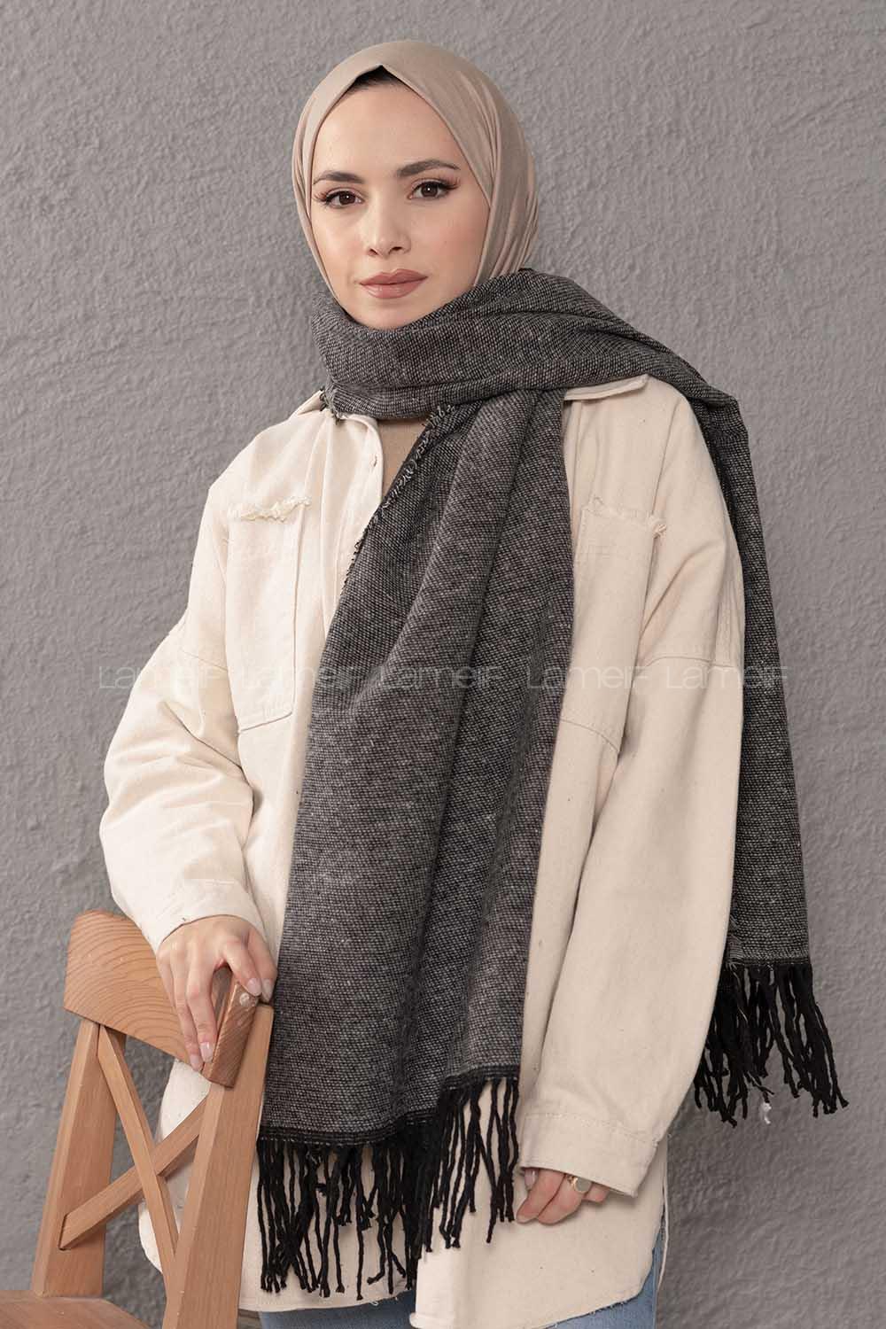 Modalamelif Desenli Gri Siyah Atkı