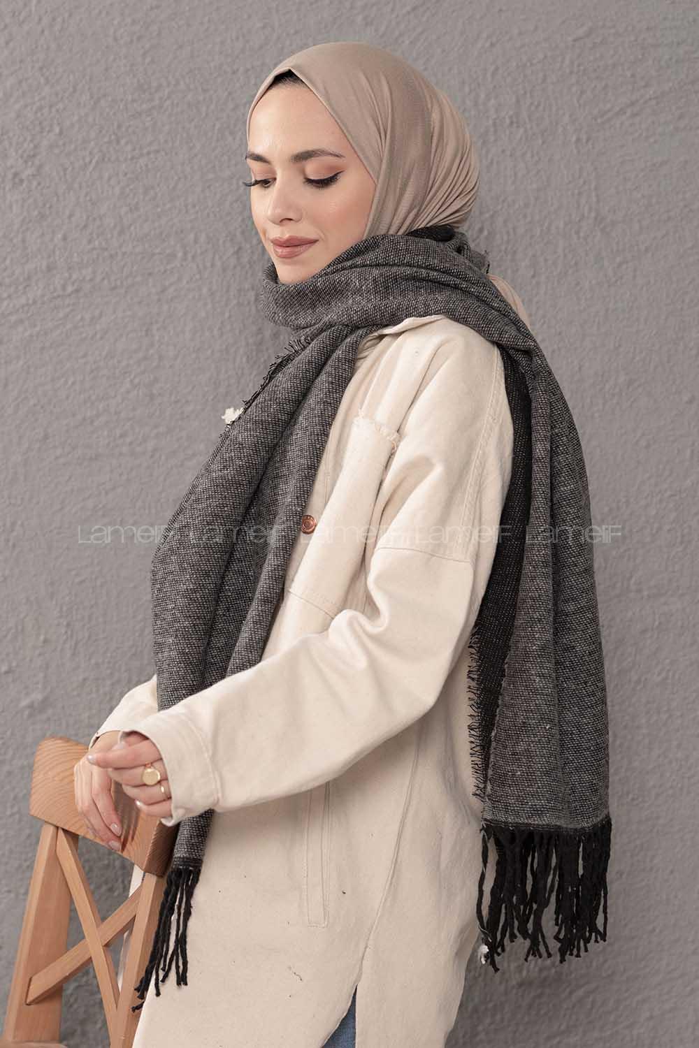 Modalamelif Desenli Gri Siyah Atkı