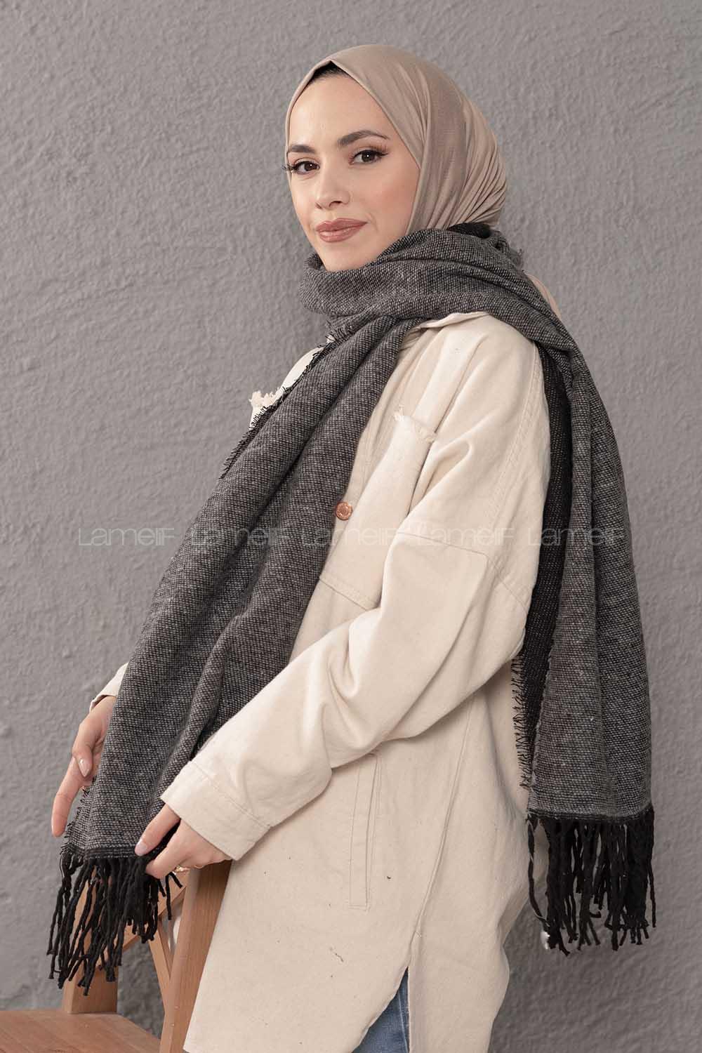 Modalamelif Desenli Gri Siyah Atkı