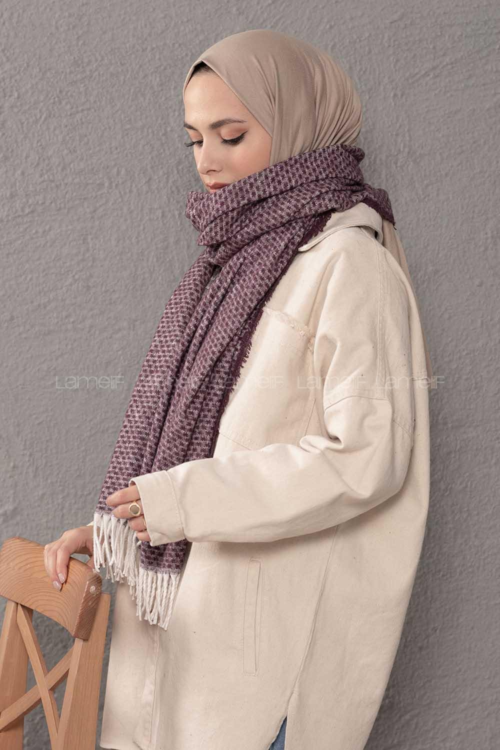 Modalamelif Desenli Mürdüm Atkı