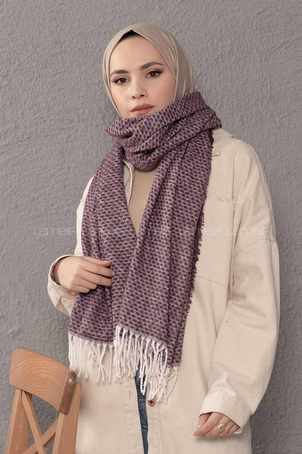 Modalamelif Desenli Mürdüm Atkı