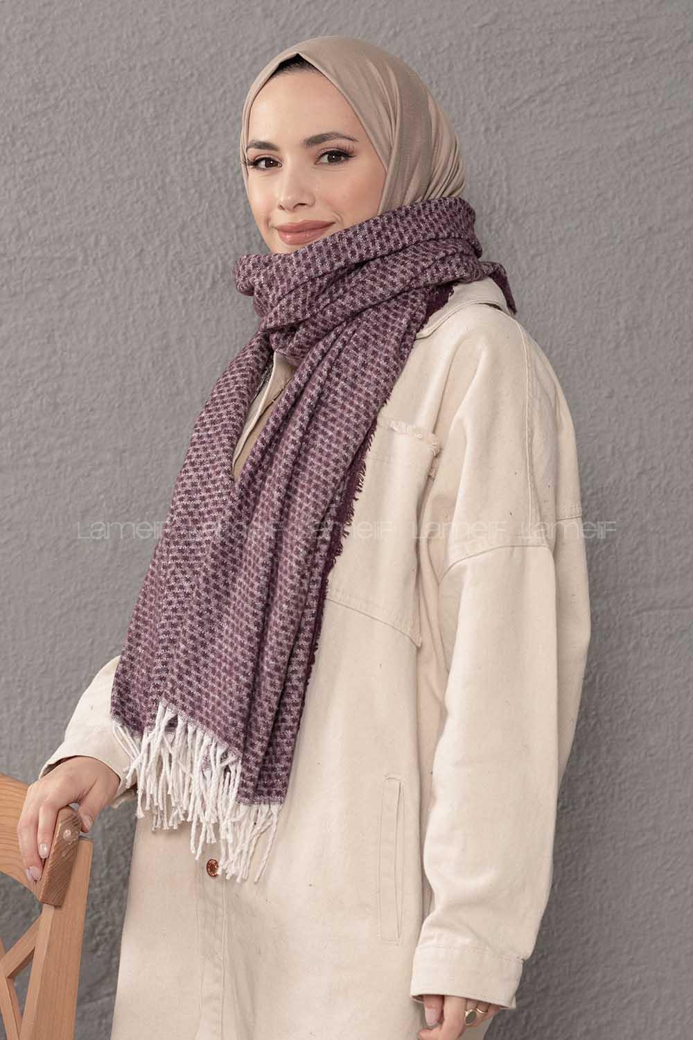 Modalamelif Desenli Mürdüm Atkı