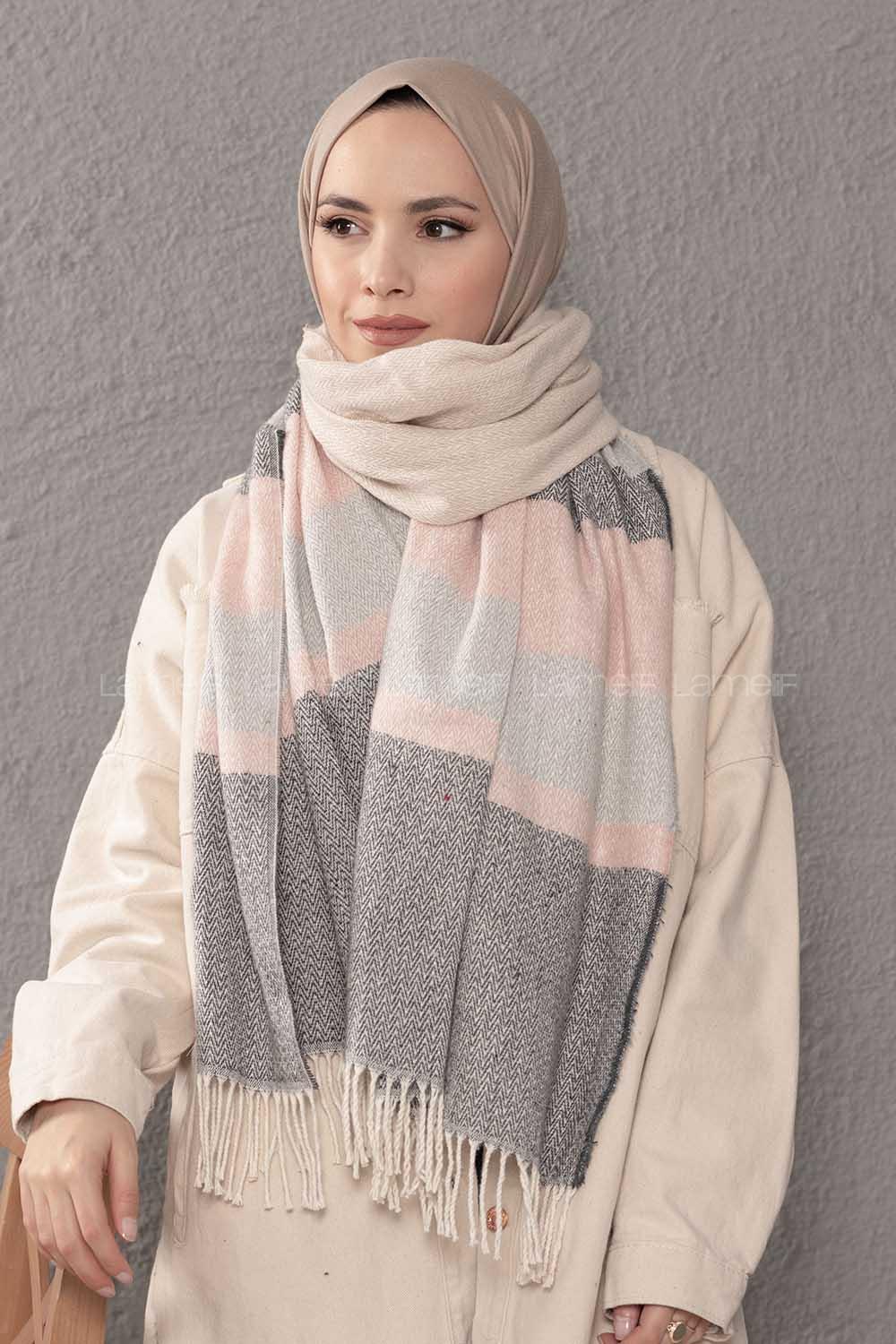 Modalamelif Desenli Pudra Siyah Atkı