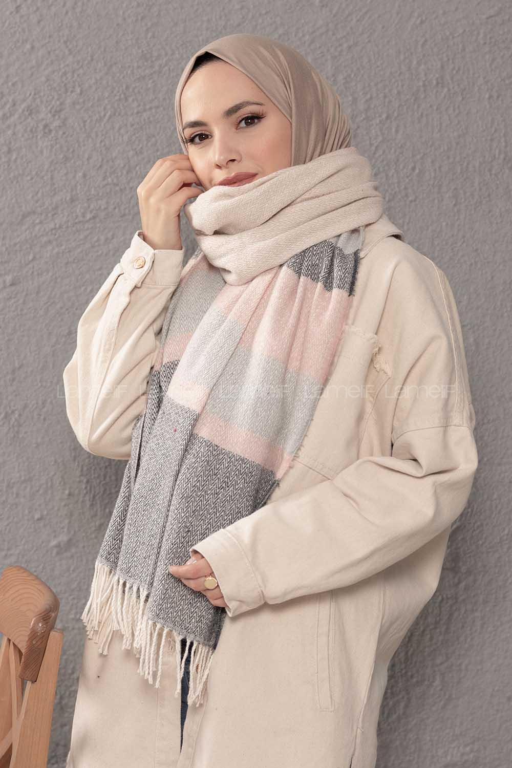 Modalamelif Desenli Pudra Siyah Atkı