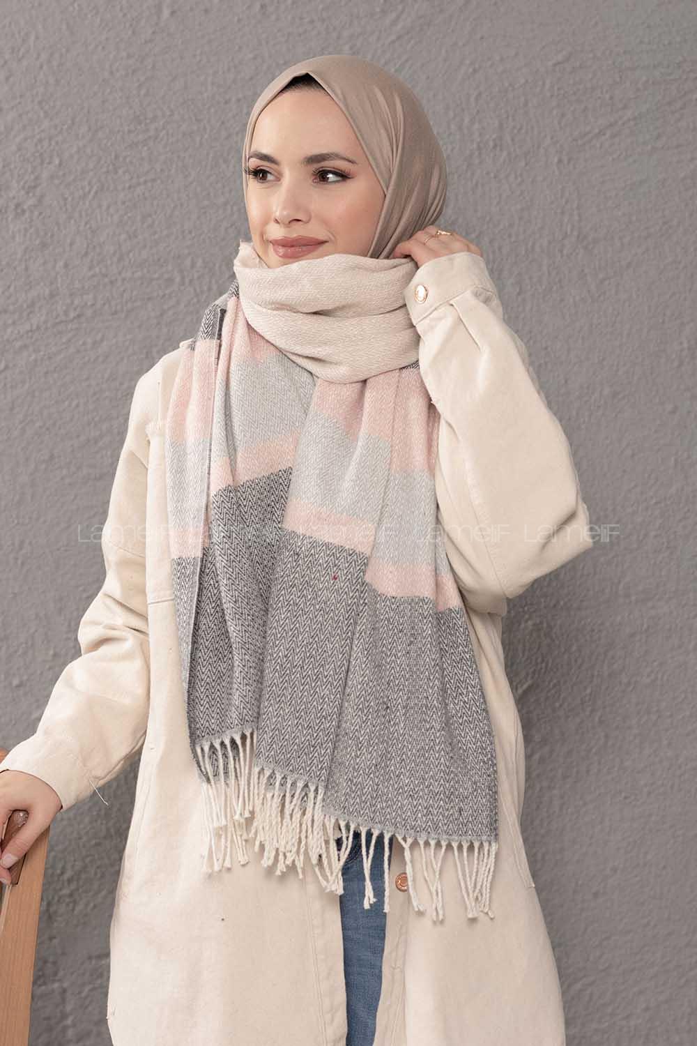 Modalamelif Desenli Pudra Siyah Atkı